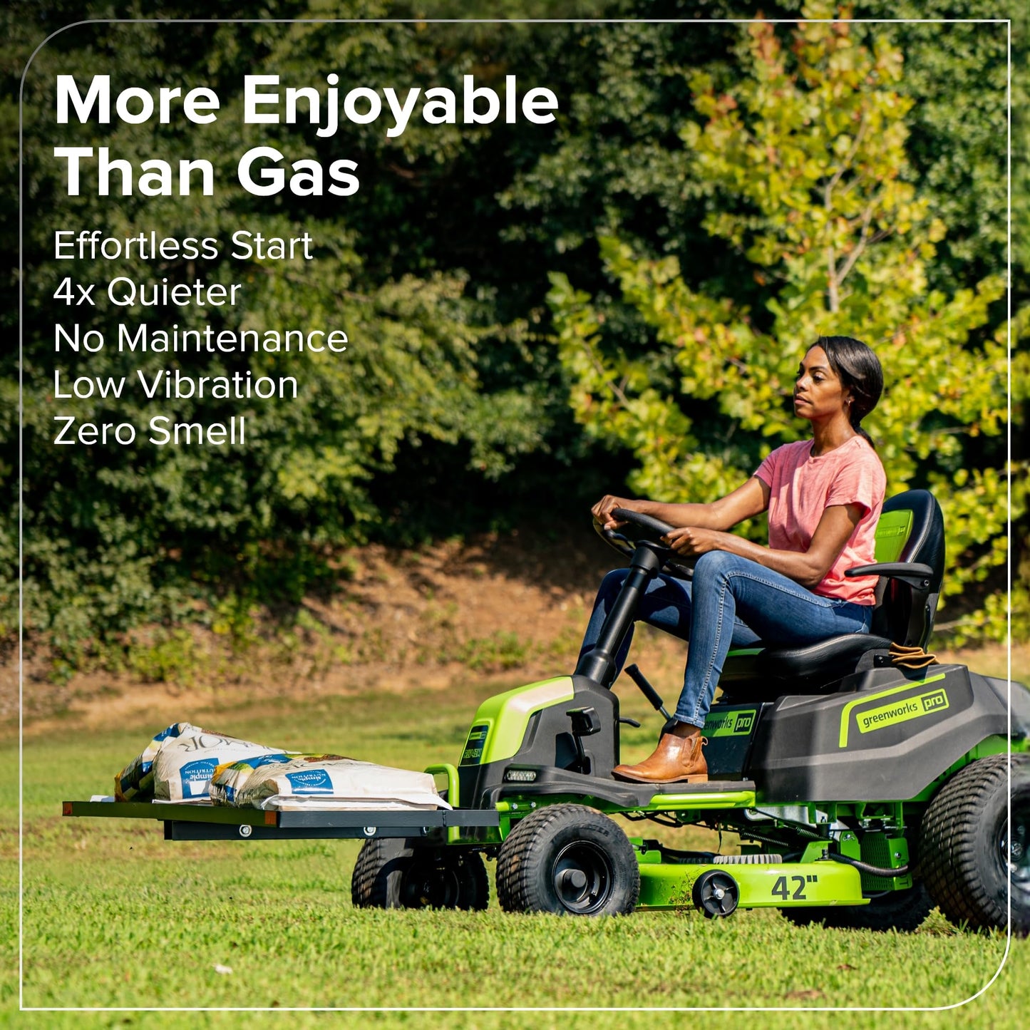 Greenworks 80V 42" CrossoverT Cordless Riding Lawn Tractor, (4) 6.0Ah Batteries and 600W Charger