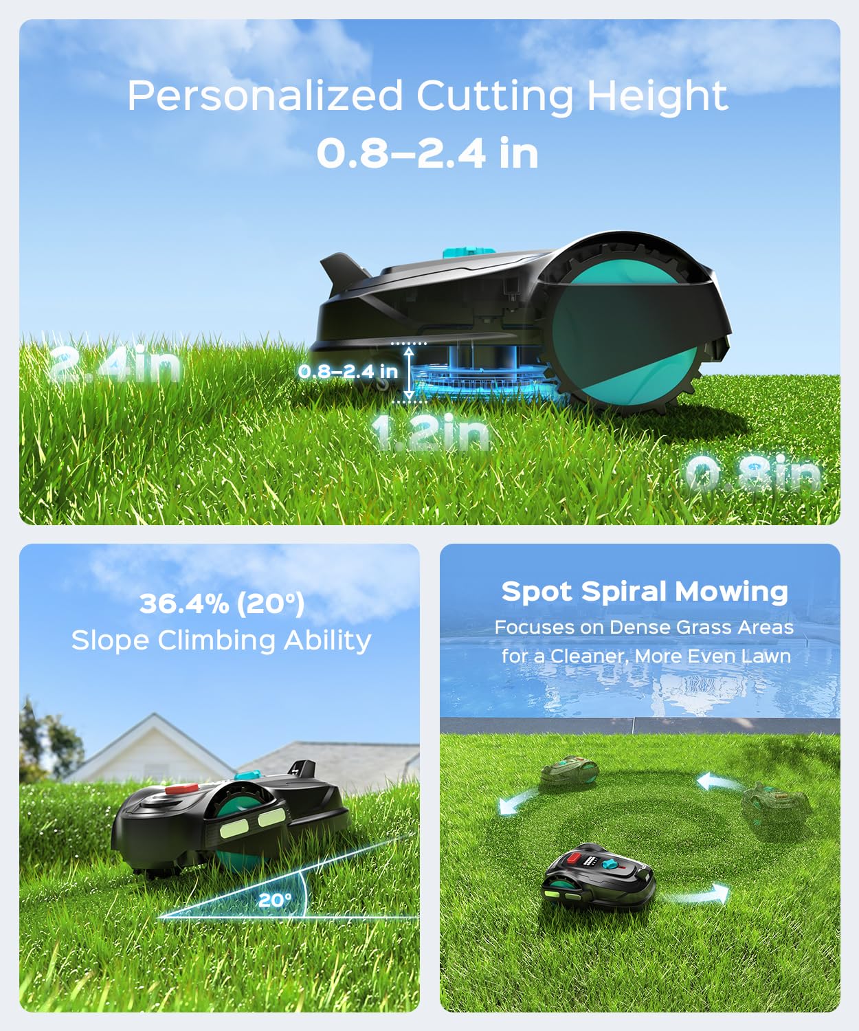 YARDCARE 2026 New M800Plus Robot Lawn Mower, GPS & 3D Vision, with 32.8 ft Magnetic Stripe, Obstacle Avoidance, Auto-Charging, APP Control, Bow-Shaped Mowing for Lawns up to 8611 sq.ft (Dark Black)