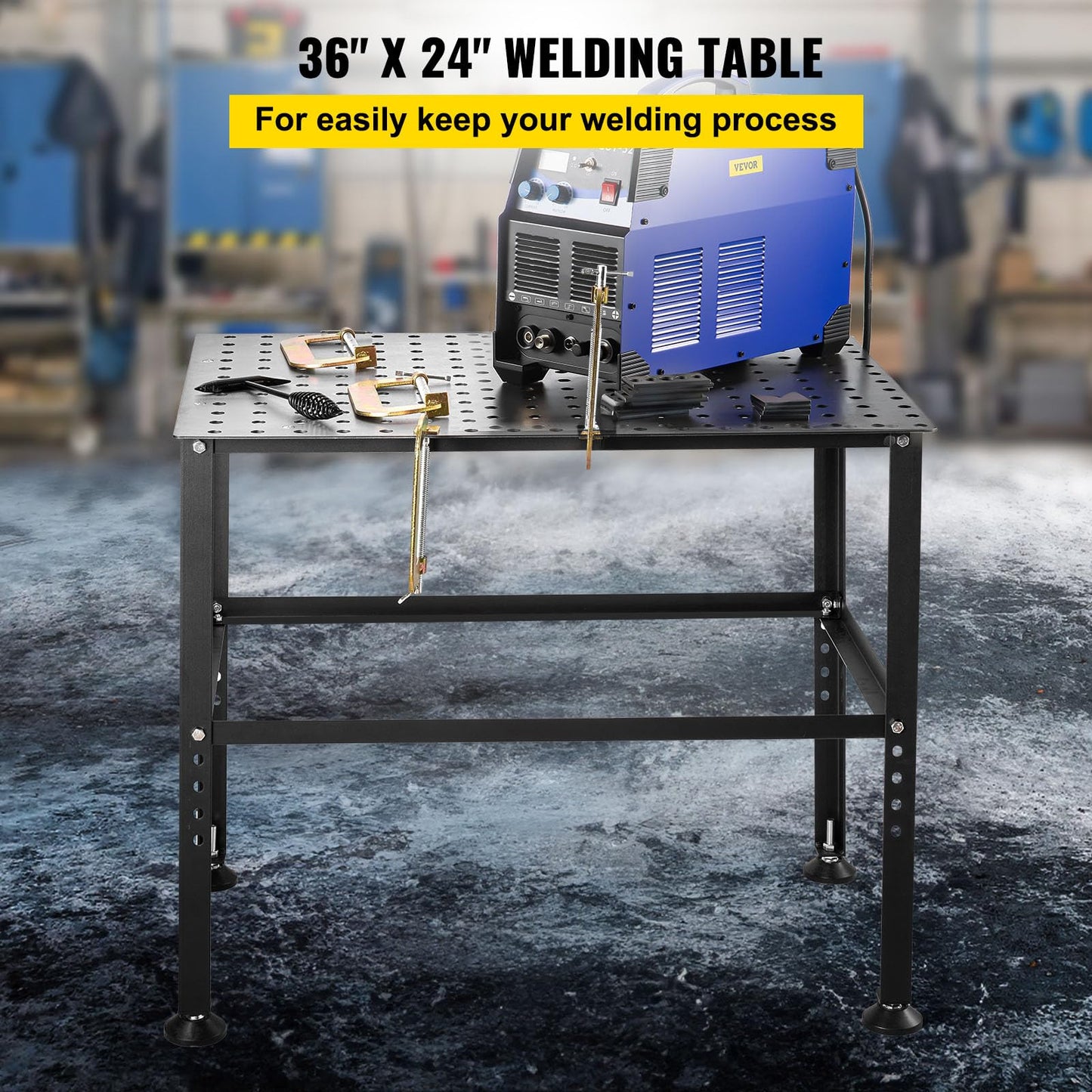 Happybuy Welding Table 36" x 24", 800LBS Capacity Workbench for Welding, Heavy-Duty with 0.63" Fixture Holes and Non-Slip Foot Pads, Ideal for Welding Assembly and Repair Works