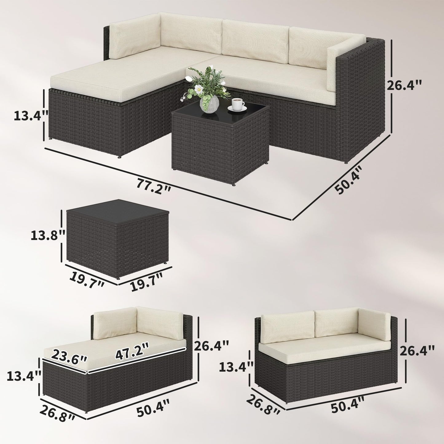 Outsunny 3 Piece Patio Furniture Set, Wicker Rattan Outdoor Patio Conversation Furniture Set with Cushions, Glass Top Coffee Table, Deep Seating for Garden, Backyard, Porch, Beige