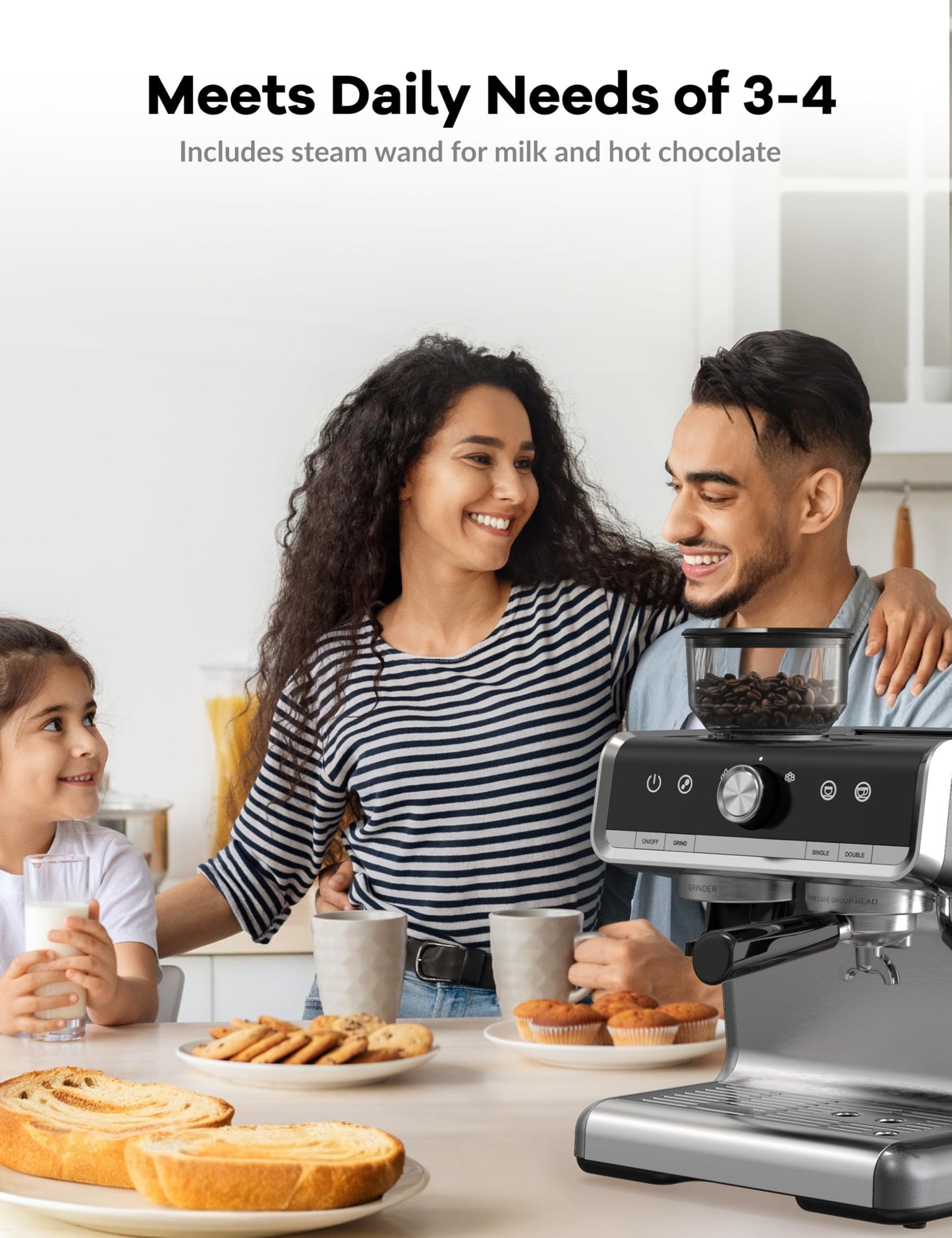 GarveeHome Espresso Machine With Grinder, 20 Bar Semi-Automatic Espresso Coffee Maker With Milk Frother Steamer Wand Cappuccino Latte Macchiato, 95 oz Water Tank, PID Temperature Control, Light Gray