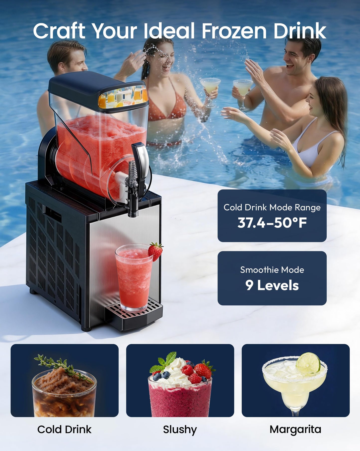 ICEVIVAL Commercial Slush Machine, 15L Single Tank Commercial Margarita Machine, No ice needed, 70 Cups Stainless Steel Frozen Drink Machine, Slushy Machine for Home Party Restaurants Cafe Bars
