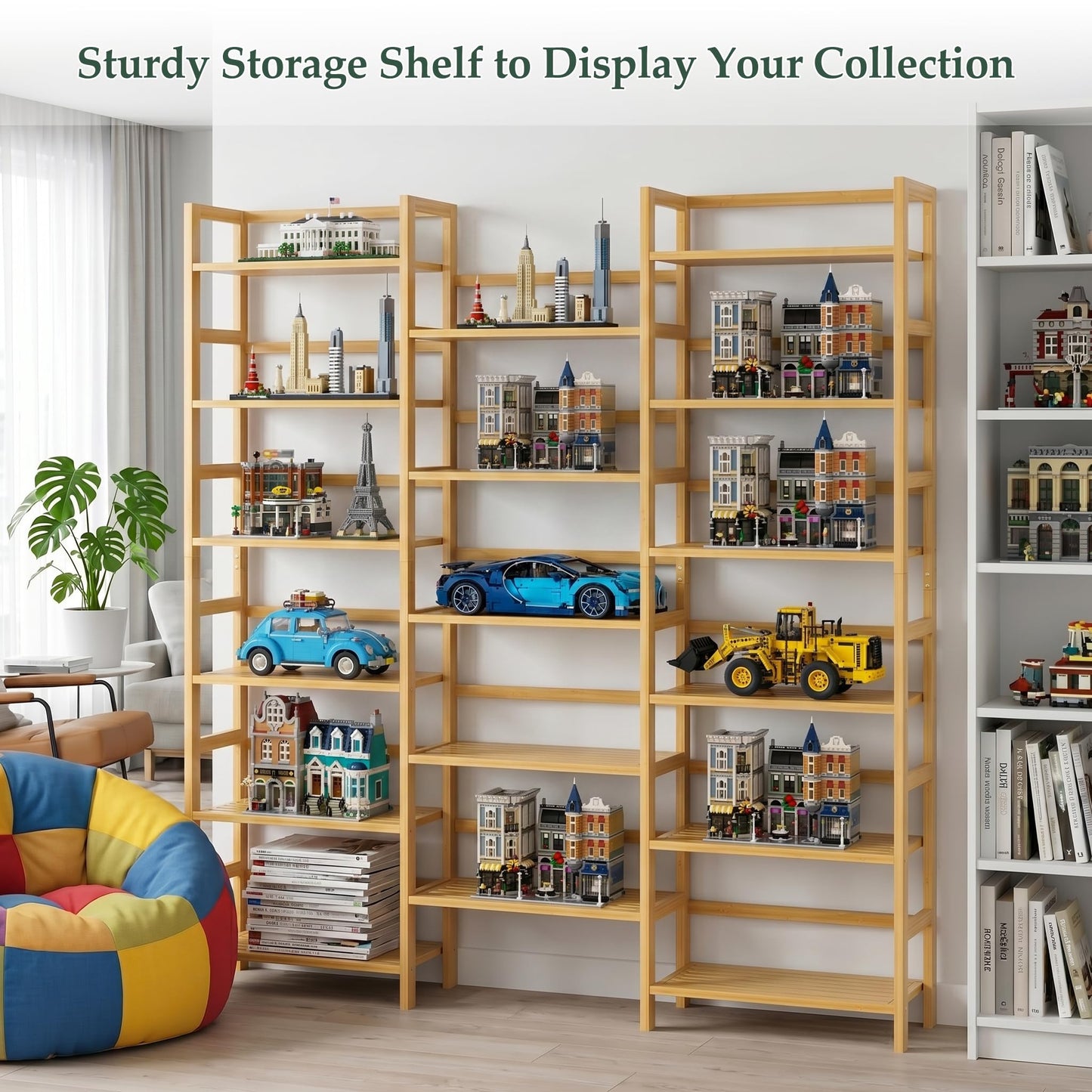 Homykic Bamboo Bookshelf, 71” Tall Triple Wide Bookcase with 17 Open Storage Shelves, 6-Tier Etagere with Back Rails, Large Display Shelf for Books, Plants, Home Office, Living Room, Max Load 748LBS