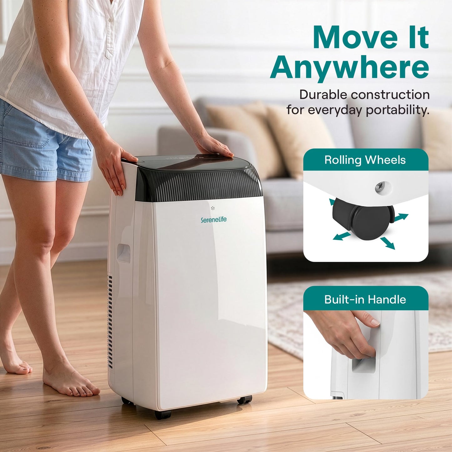 SereneLife 14,000 BTU Portable Air Conditioner with Dehumidifier, Heat, & Fan | Wi-Fi Enabled Portable AC Unit for Wide Area Climate Control | Compact Standing Air Conditioner with Window Kit
