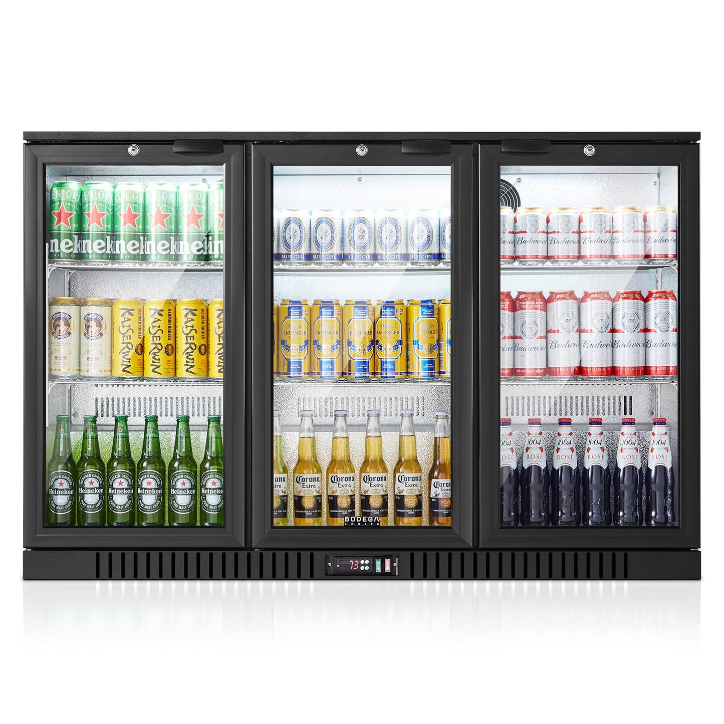 BODEGA BODEGACOOLER Commercial Bar Cooler With 3 Glass Doors,11.4 Cu.Ft Under Counter Beverage Refrigerator,Back Bar Refrigerator,Commercial Display Drink Fridge,LED Lighting Beer Wine Soda Drinks