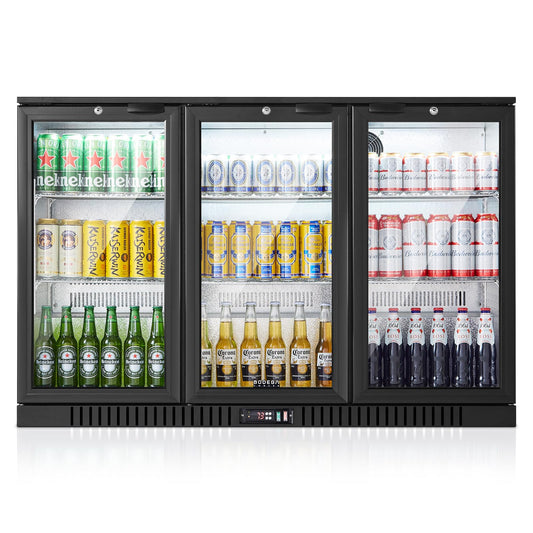 BODEGA BODEGACOOLER Commercial Bar Cooler With 3 Glass Doors,11.4 Cu.Ft Under Counter Beverage Refrigerator,Back Bar Refrigerator,Commercial Display Drink Fridge,LED Lighting Beer Wine Soda Drinks
