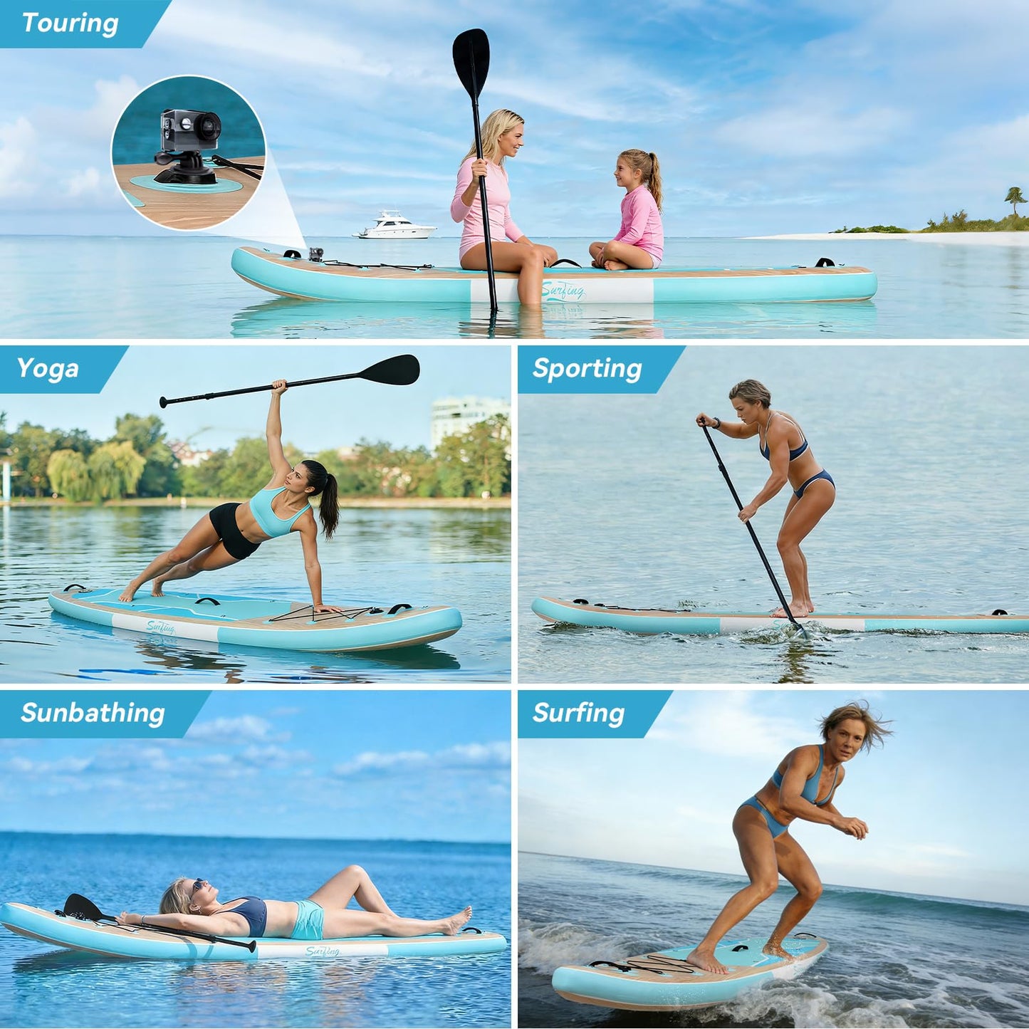 YUSING Inflatable Paddle Board, 11' x 33'' x 6" Extra Large SUP, Paddle Boards for Adults, Non-Slip Deck SUP Paddle Board SUP Accessories,3 Removable Fins (Green Wood)