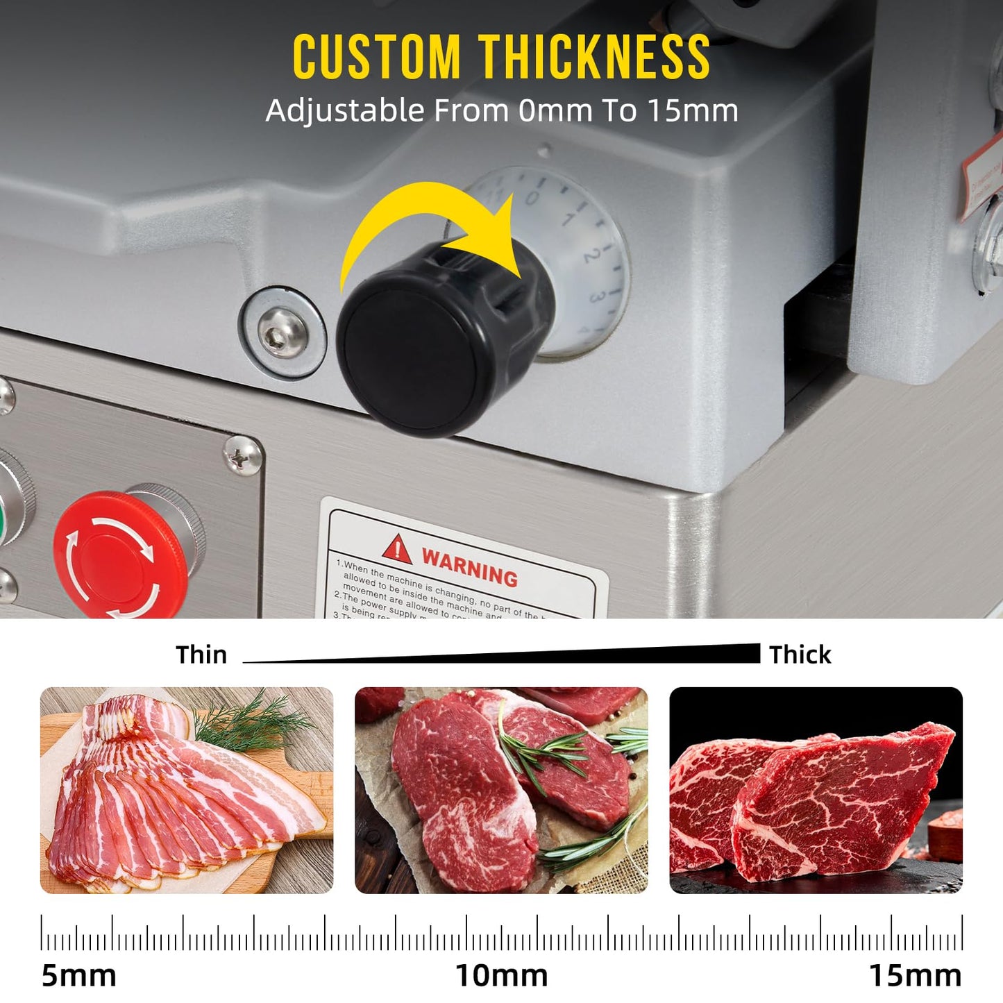 12 Inch Automatic Meat Slicer, Electric Food Slicer with 180W+370W Dual Motor, 0-16mm Adjustable Thickness, Stainless Steel Blade, Commercial Meat Slicer for Home Kitchen