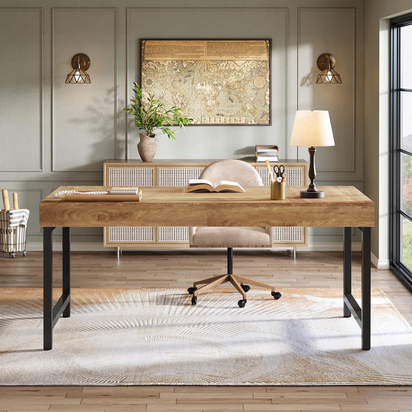 Tribesigns 55" Industrial Executive Desk for Home Office, Rustic Simple Computer Laptop Desk with Strong Metal Legs, Study Writing Table Business Workstation, Small Conference Table