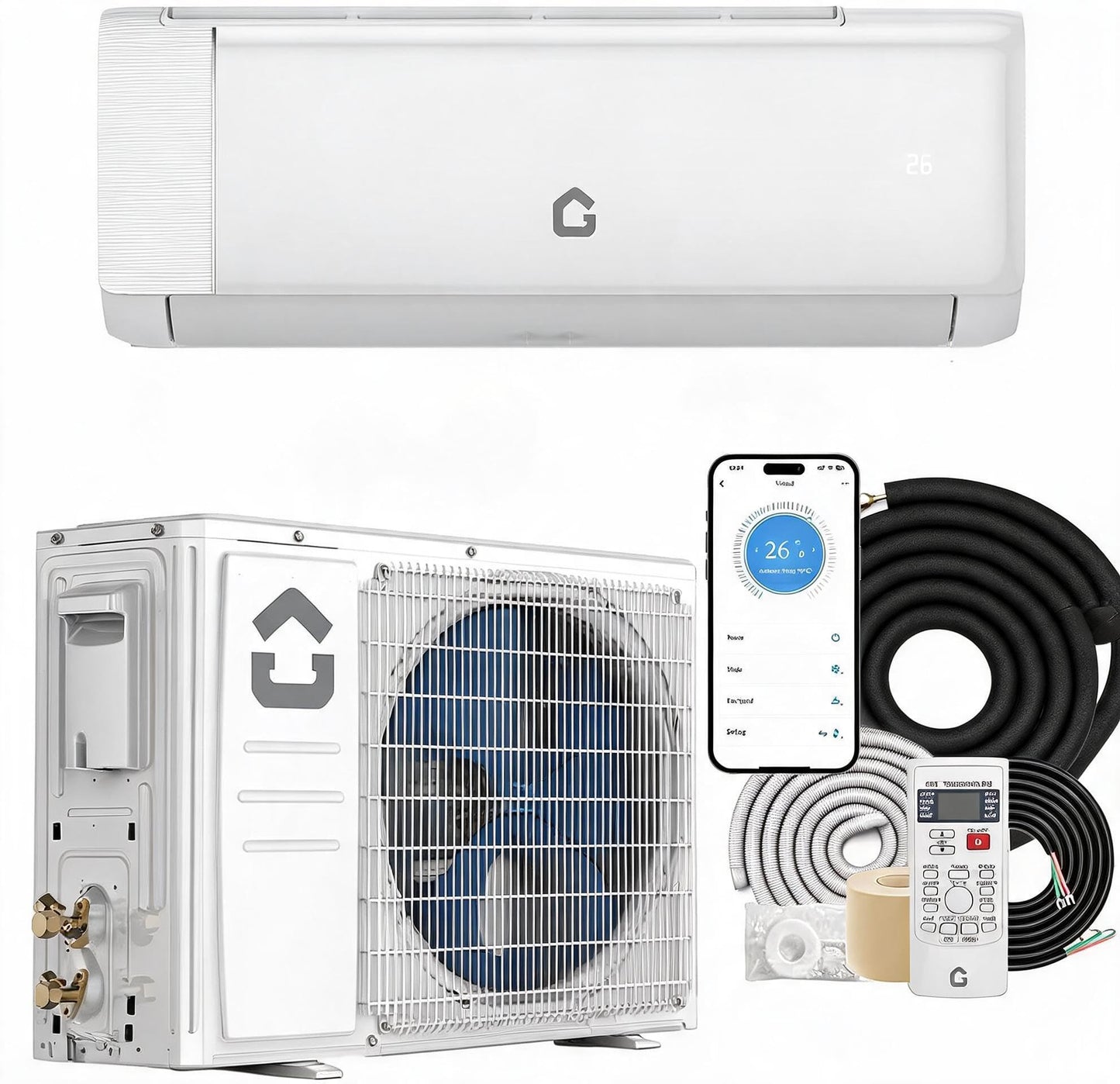 18000 BTU Mini Split Air Conditioner/Heating System, 19 SEER2 Inverter Ductless AC Unit Combo with Heat Pump, WiFi & Remote Control, 5 Modes, Cools/Heats Up to 1,250 Sq.Ft, Complete Installation Kit