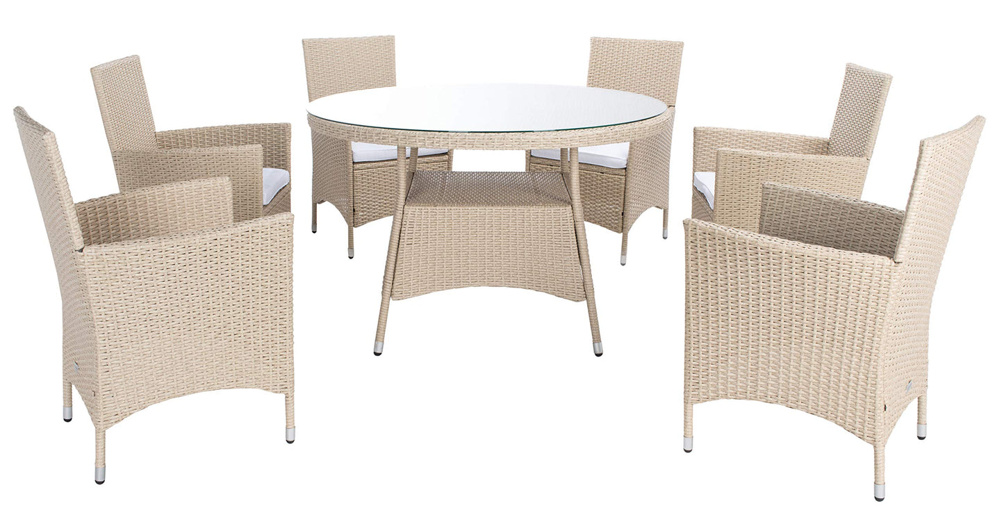SAFAVIEH Outdoor Collection Challe Beige/White Dining Set PAT7702B-3BX