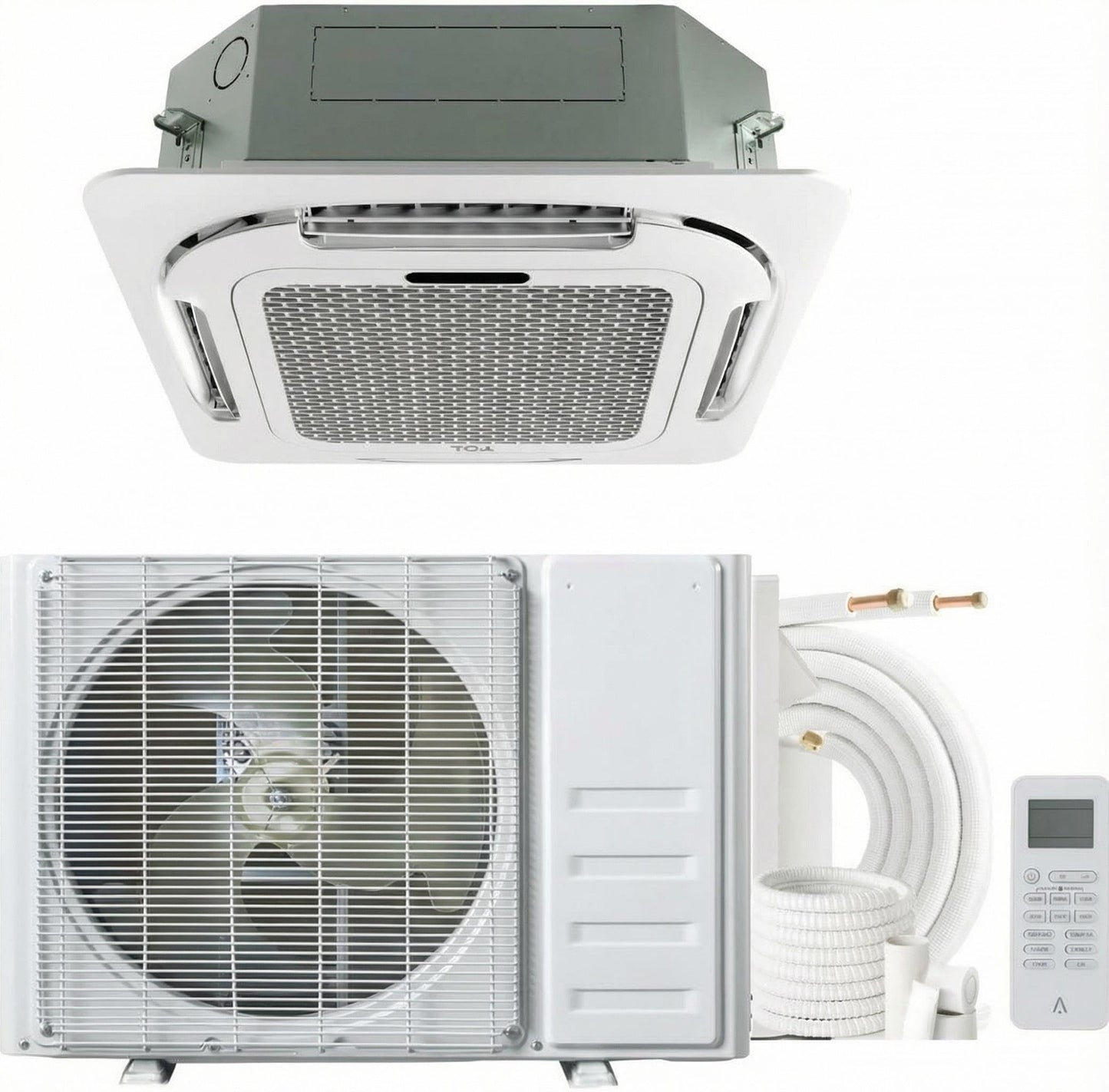 GarveeHome 18000 BTU Ceiling Cassette Mini Split Air Conditioner - 8-Way 360° Airflow - Ductless Cooling & Heating - Remote Control, Quiet & Energy Efficient - 208/230V, 25ft Installation Kit, Central