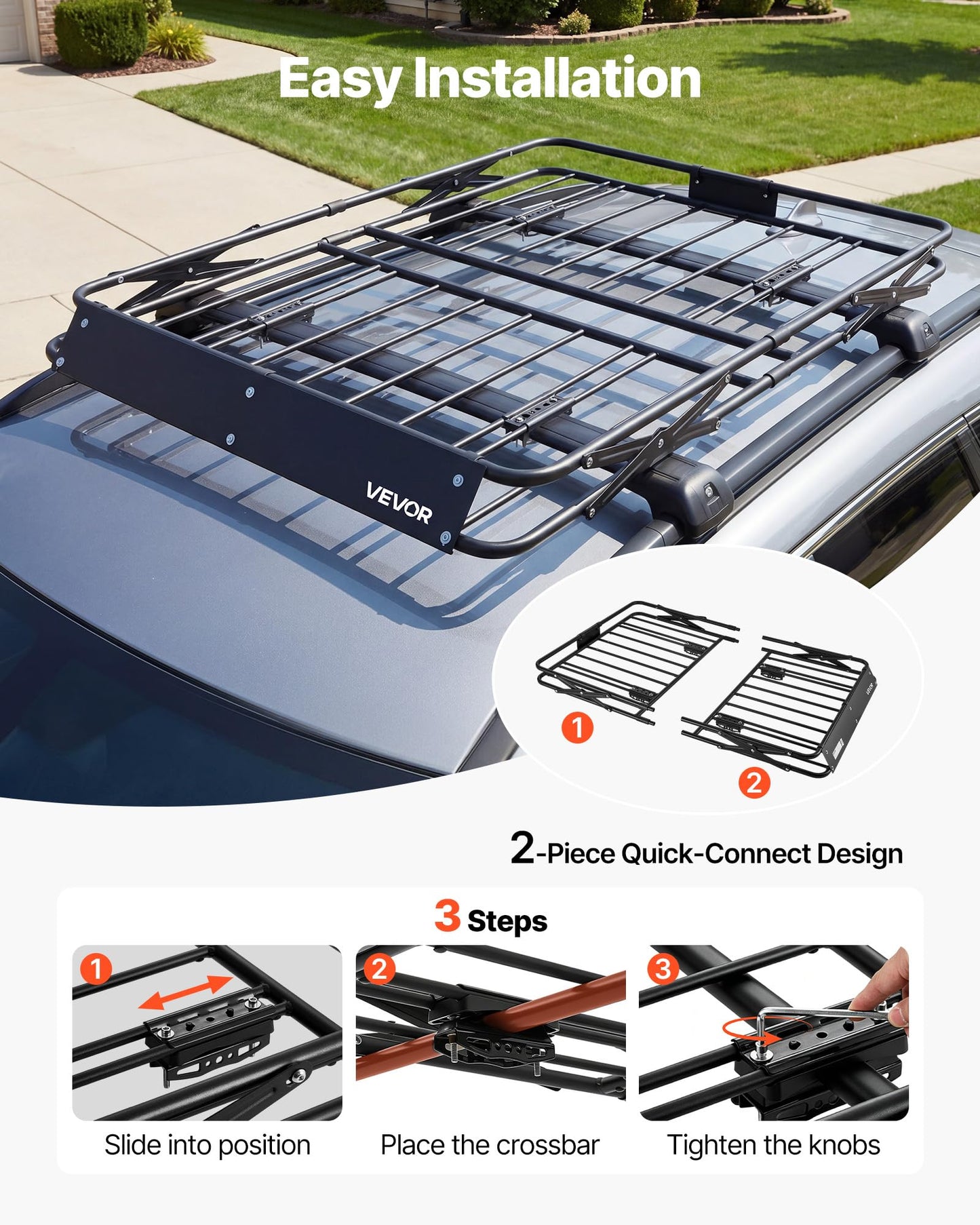 VEVOR Roof Rack Basket with Cargo Bag, 51 x 36 x 4 in, Roof Top Carrier Basket with Folding Design, 200 lbs Capacity, All-Weather Car Top Luggage Holder, Universal Fit for SUV Truck Car