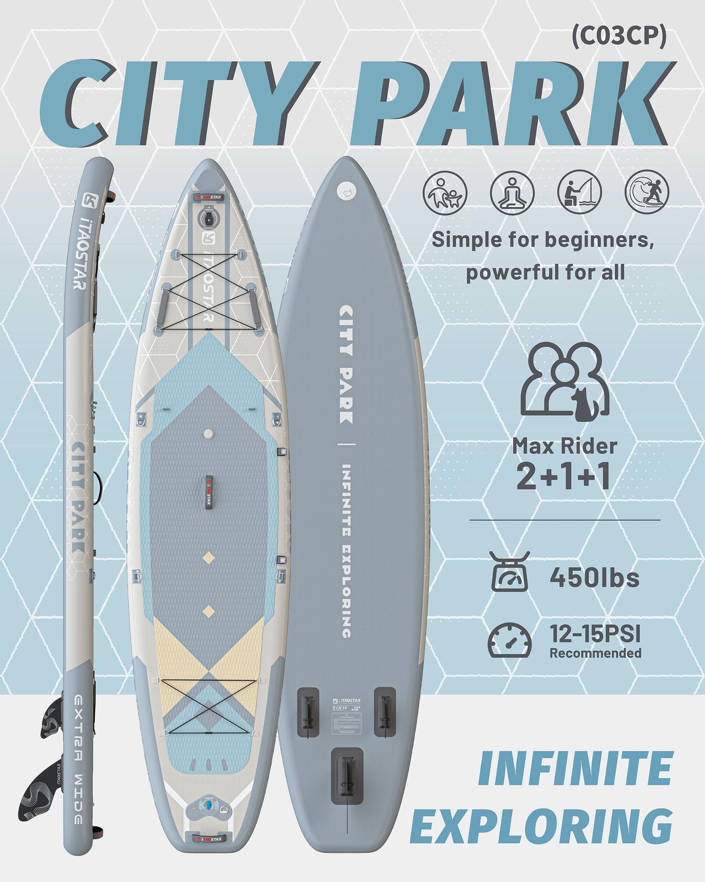iTAOSTAR C03CP 35" Super Wide Paddle Board, More Fun Inflatable Paddle Board with 5 Fins，12 Foot Stand Up Paddle Board with Premium SUP Accessories for Youth of All Skill Levels