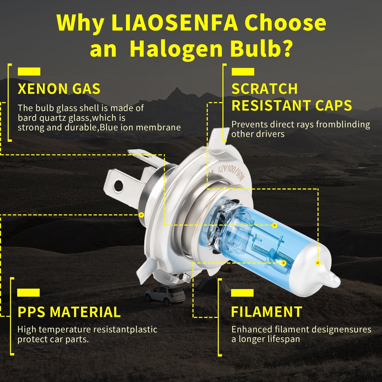 LIAOSENFA Halogen Headlight Bulbs 9003/H4 High/Low Beam for Honda CR-V (2007-2014) Pack of 2, IP68, Aluminum