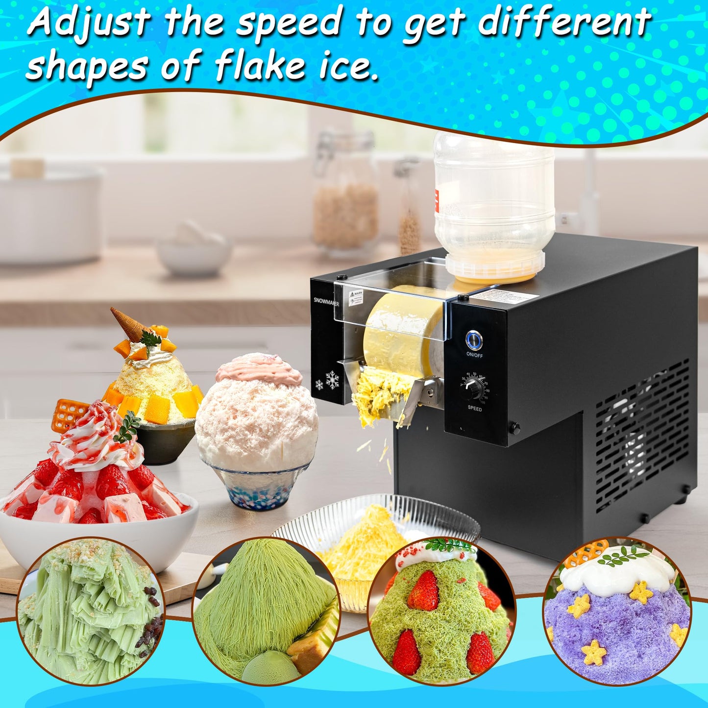 VNN Slushie Machine - 400LBS/24H Commercial Shaved Ice Machine, Snowflake Ice Machine, Instant Snowflake Ice from Your Favorite Drinks