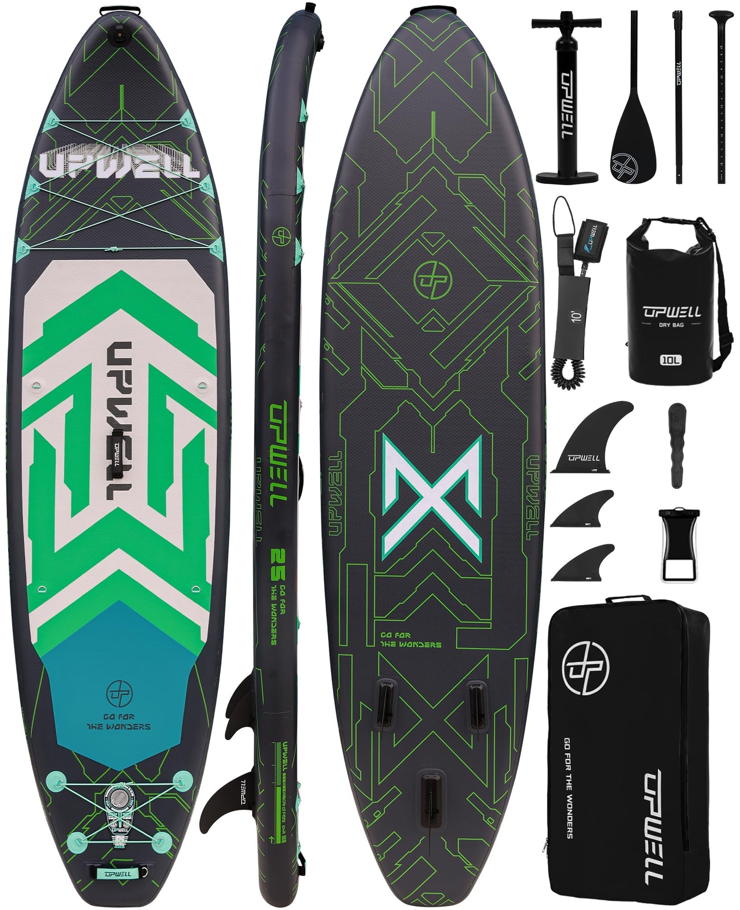 UPWELL 11'6"×35" Extra Wide Inflatable Paddle Board, Stand Up Paddle Board, Sup Paddle Boards for Adults, Chipmech Green