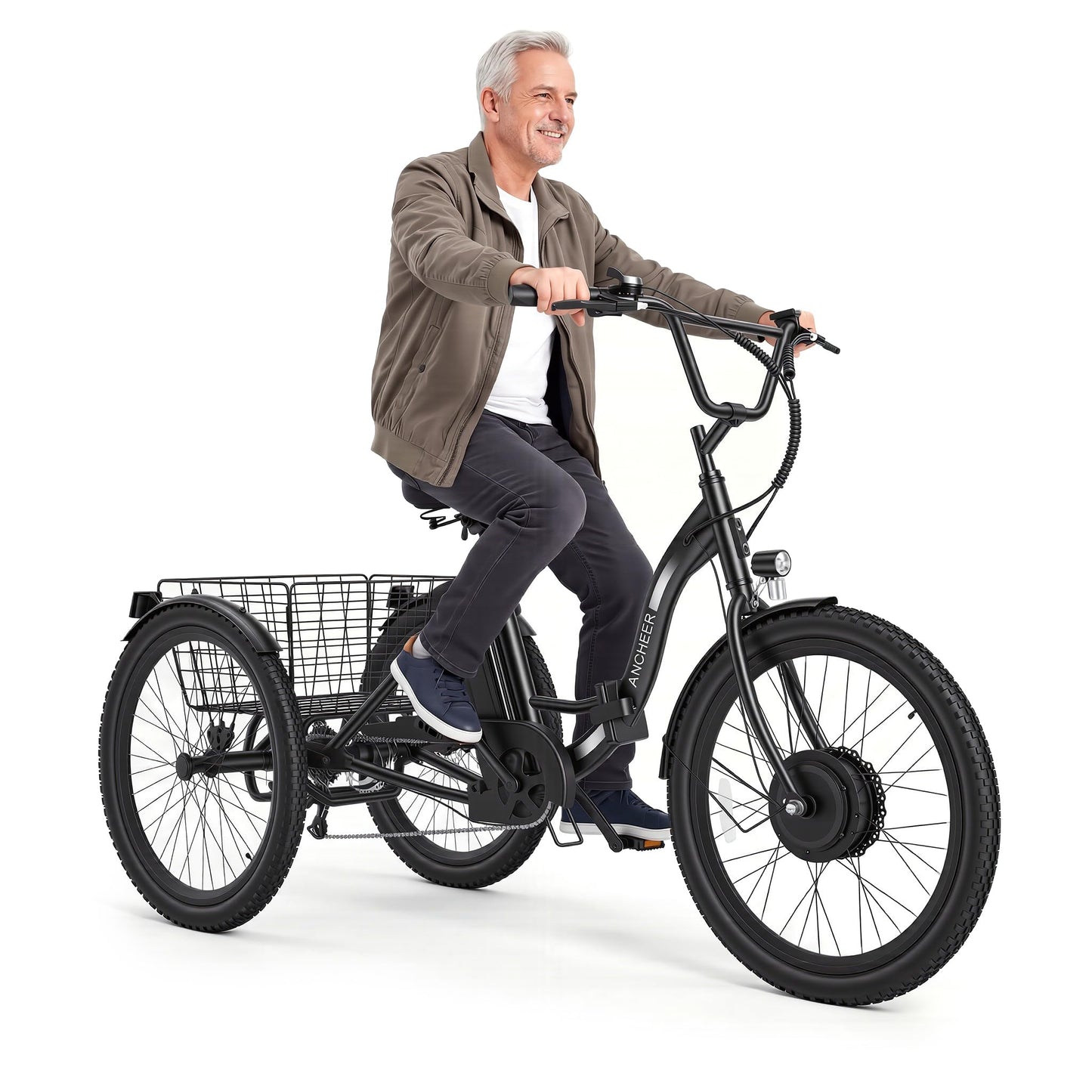 ANCHEER Electric Tricycle for Adults, Peak 600W Electric Trike, 24" 499Wh Folding 3 Wheel Ebike for Adults & Seniors, 15.5MPH & 55Miles Electric Bike, Rear Differential, Rear Basket UL2849 Compliant