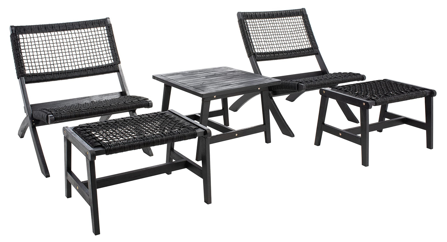 SAFAVIEH Outdoor Collection Casella Acacia Wood 5-Piece Patio Set PAT7077C, Black/Black