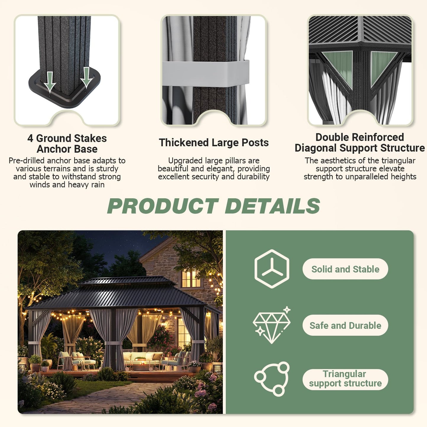 Polar Aurora 12x20 FT Outdoor Gazebo Hardtop Grill Gazebo Aluminum Galvanized Steel Double Roof Outdoor Pergola Include Curtain and Netting for Backyard, Patio, Lawn