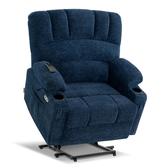 MCombo Power Lift Recliner Chair for Elderly, Lift Chair with Heat and Massage, Extra Wide Lift Recliner for Big People, Fabric R7096 (Medium-Wide, Navy Blue)