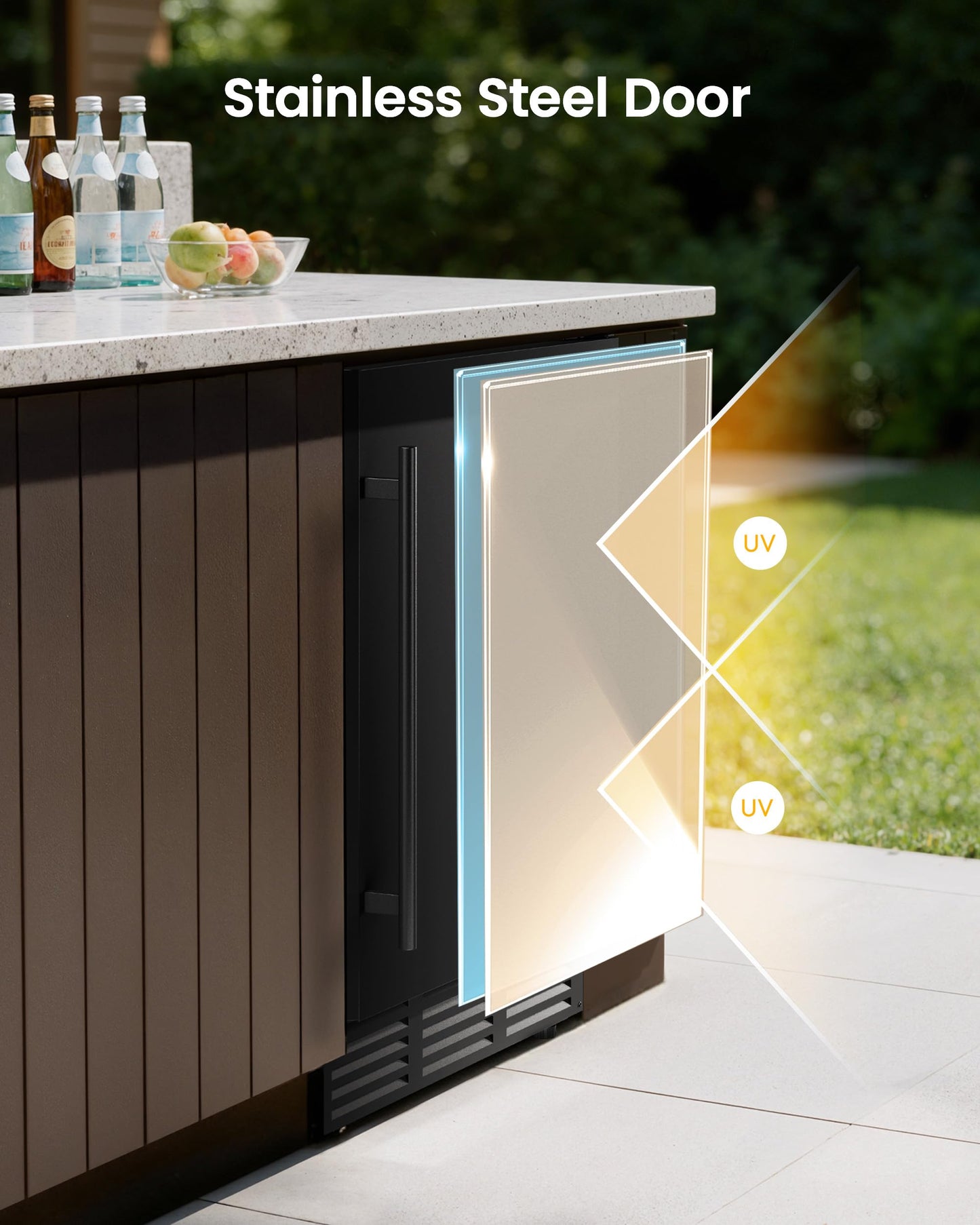 ICEVIVAL 24 Inch Beverage Refrigerator, 180 Can Under Counter Fridge, Stainless Steel Outdoor Fridge for Patio & Outdoor Kitchen, Outdoor Refrigerator for Soda, Beer, Built-in & Freestanding(Black)