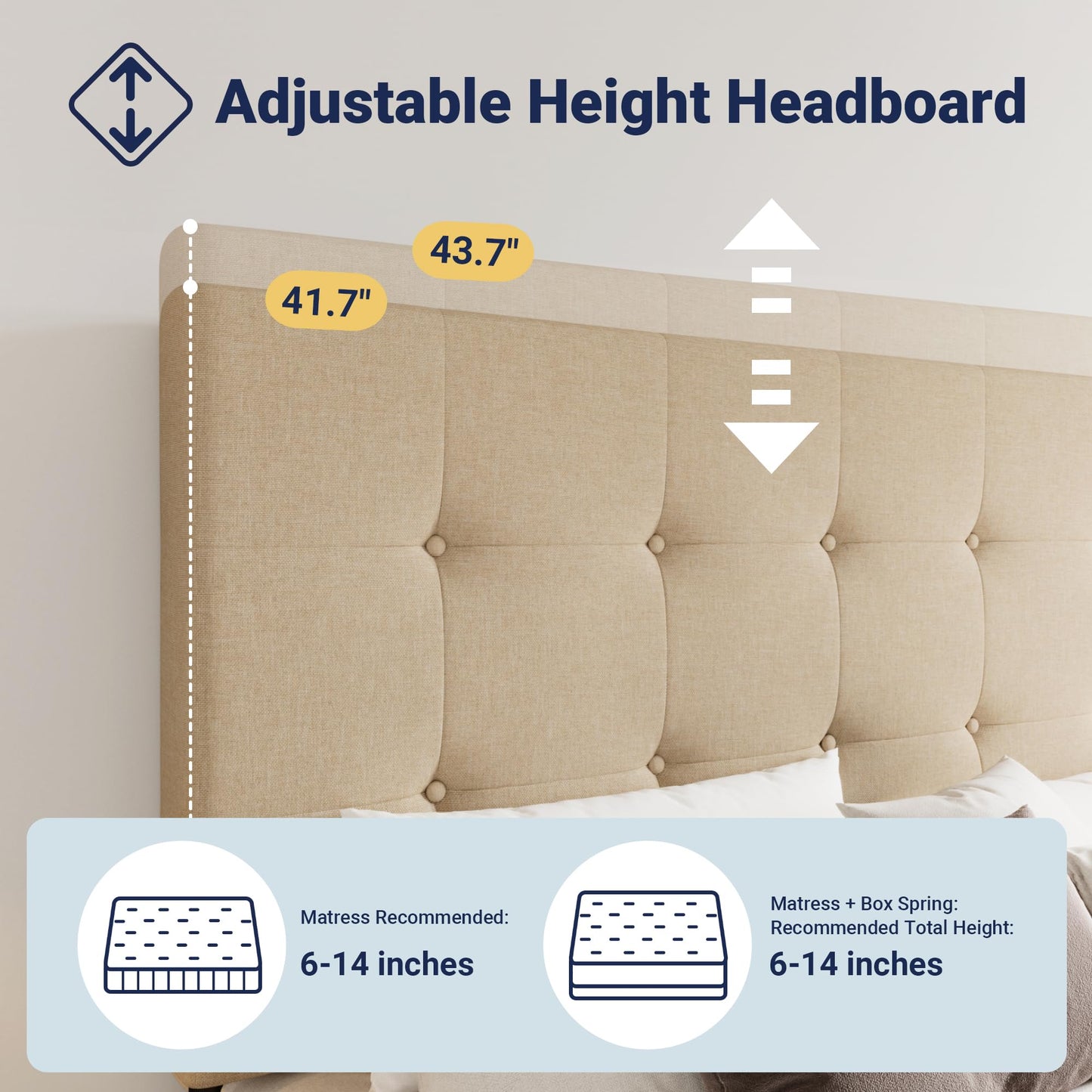 Allewie Upholstered Queen Size Platform Bed Frame with 4 Storage Drawers and Headboard, Square Stitched Button Tufted, Mattress Foundation with Wooden Slats Support, No Box Spring Needed, Beige