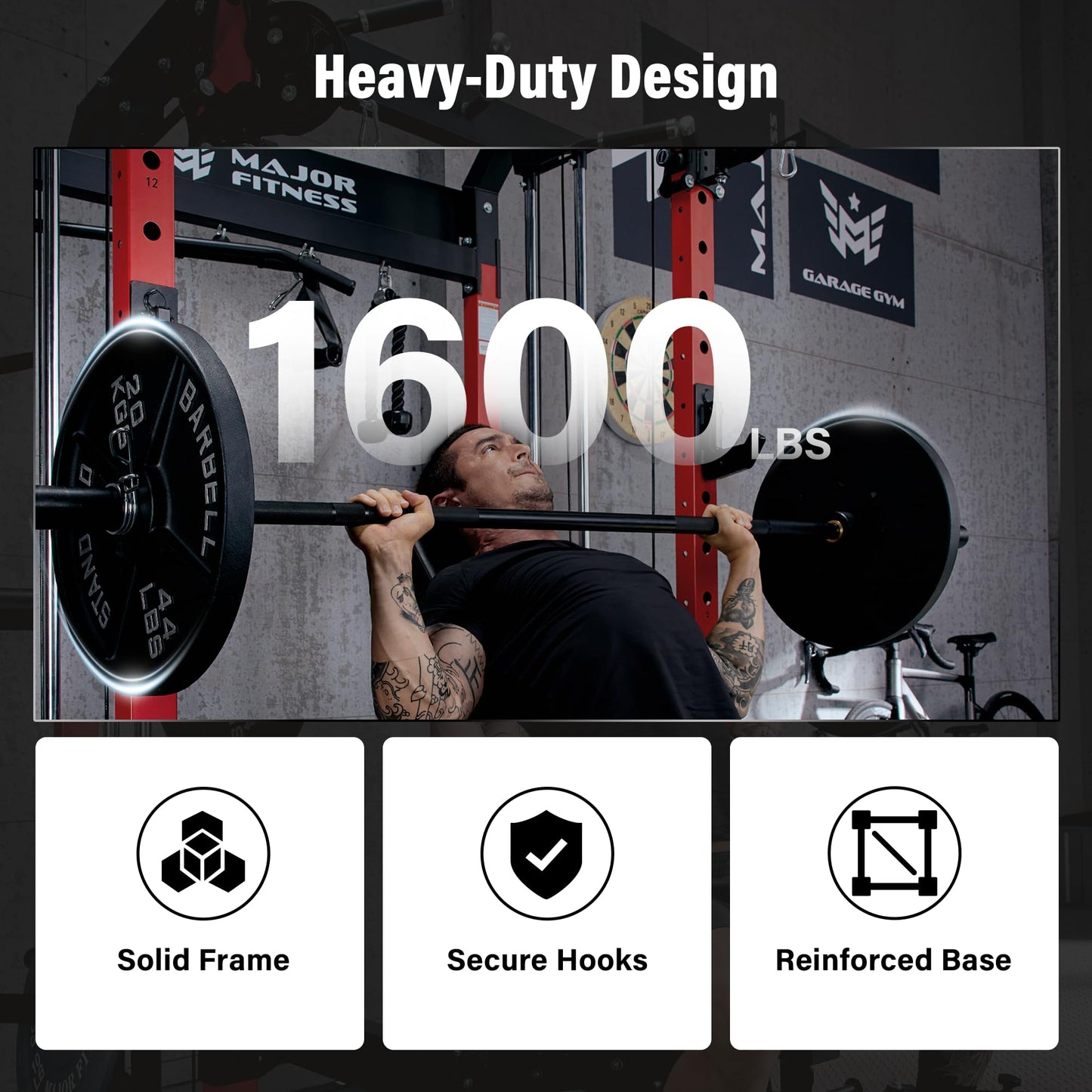 MAJOR FITNESS F22 Power Rack, 1600lbs All-in-One Squat Rack with Cable Crossover, Dual Pulley System, Heavy-Duty Steel Frame, Attachments & Storage for Home Gym Strength Training, Khaki