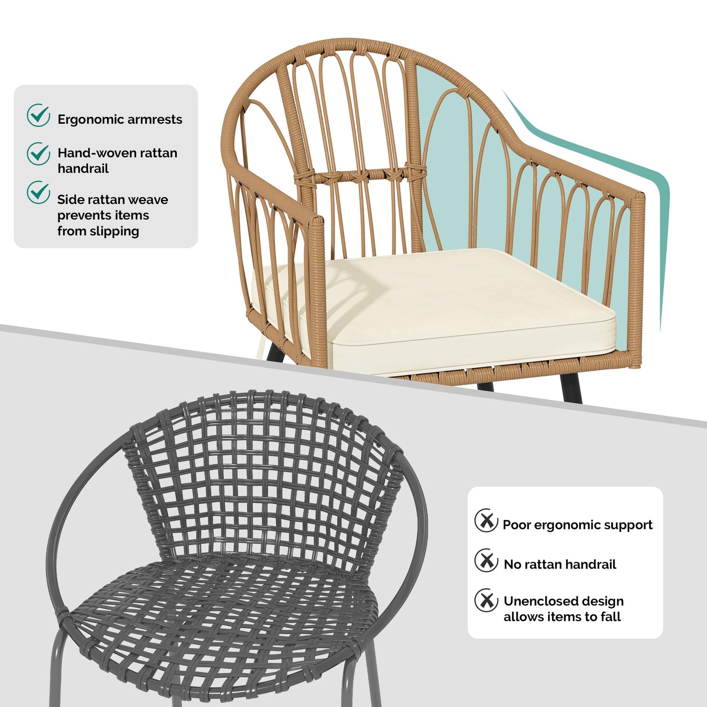 YITAHOME 4 Pieces Rattan Wicker Dinning Chairs, Outdoor Indoor Patio Furniture Set with Cushion and Curved Back All Weather Bistro Chair for Garden Backyard Porch Poolside Restaurant (Beige)