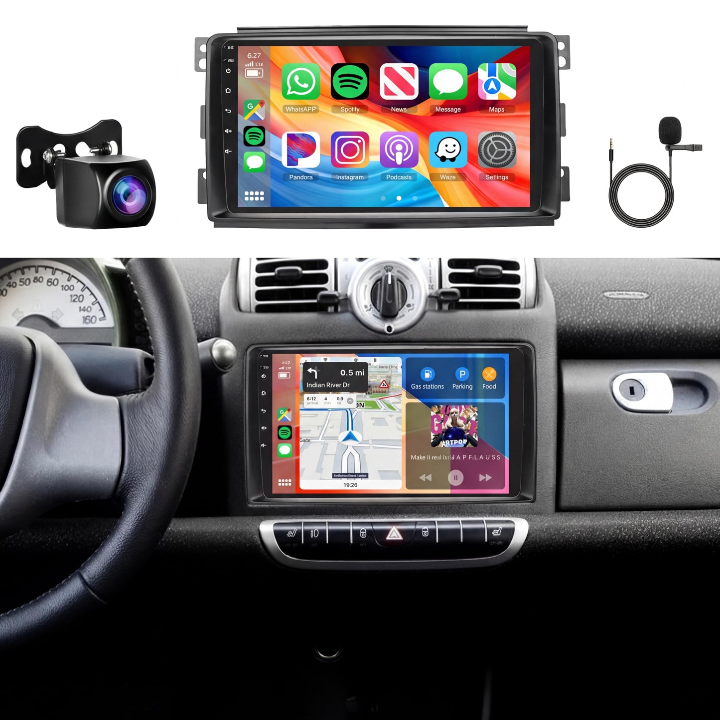 8Core 6GB+128GB Android 15 Radio for Mercedes Benz Smart Fortwo 2005-2010 Car Stereo,9-Inch 1280x800 IPS Touchscreen,Wireless Carplay/Android Auto GPS DSP 46EQ 5.1Bluetooth 5GWiFi FM/RDS SWC Camera