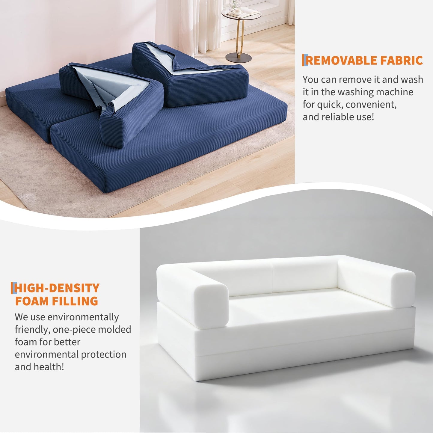 GarveeLife 78.8" Modular Corduroy Sofa Bed,5 in 1 Convertible Futon Floor Couch with Pull-Out Sleeper,Multi-Functional Futon for Living Room Guest Room & Small Spaces