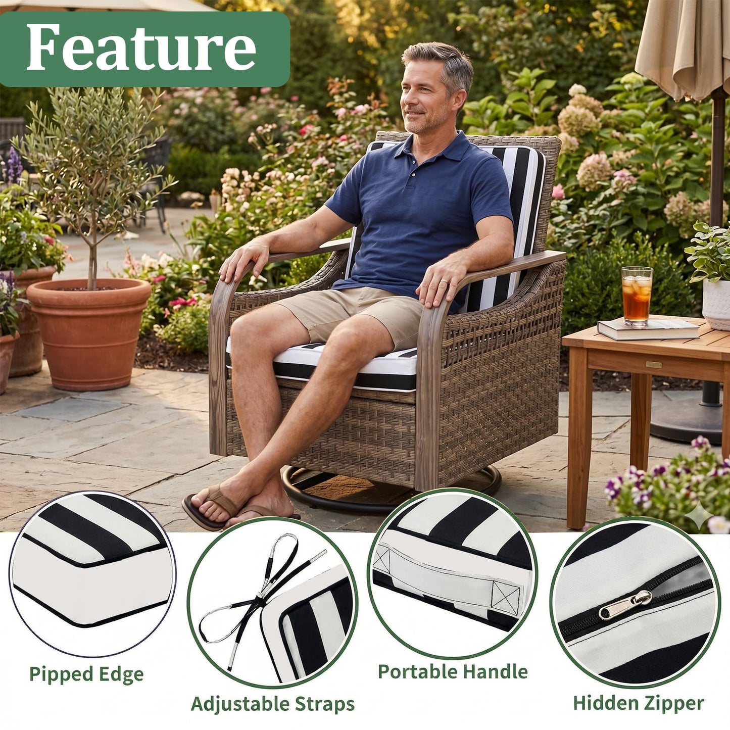 Jesovoso 27x27 in Outdoor Foam Deep Seat Cushion Set of 4, Water-Resistant & Fade-Resistant Outdoor Chair Cushions, Replacement for Patio Furniture Deep Seat Sofa & Couch,Black Striped