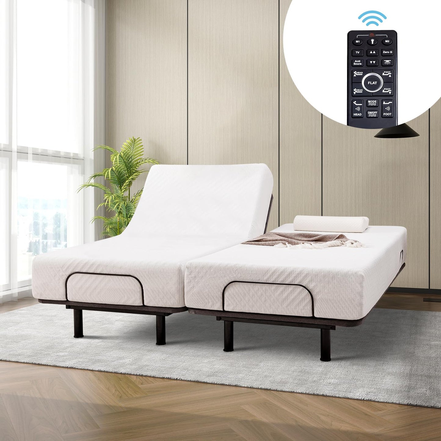 MUUEGM Adjustable Bed Frame Base Twin XL Massage,Wireless Remote Control,Ergonomic Electric Head and Foot Incline,Zero Gravity,Anti-Snore,USB Ports,Easy Assembly,Under-Bed Nightlight,Memory Pre-Sets