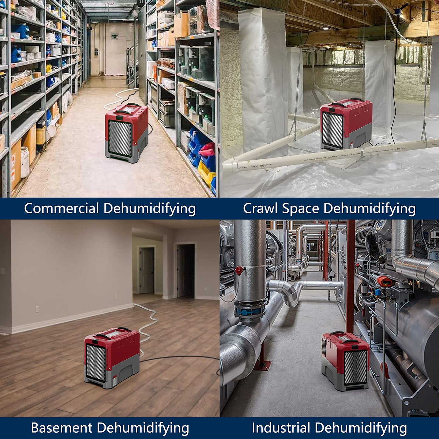 ALORAIR LGR Commercial Dehumidifier with Pump Drain Hose, 180 Pint Large Capacity Crawl Space Dehumidifier for Water Damage Restoration, Basements Warehouse & Job Sites, 6 Years Limited Warranty, Red