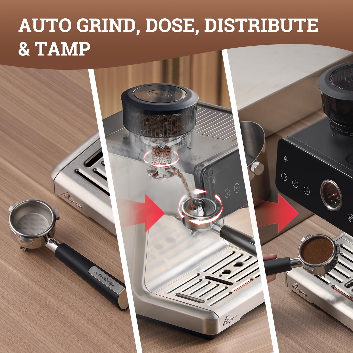 Acaspresso Espresso Machine with Grinder, Auto Distribute & Tamp 15 Bar Semi-Automatic with PID Temperature, Cold Brew Espresso Maker with Milk Frother, 58mm Portafilter for Beginners, Stainless Steel
