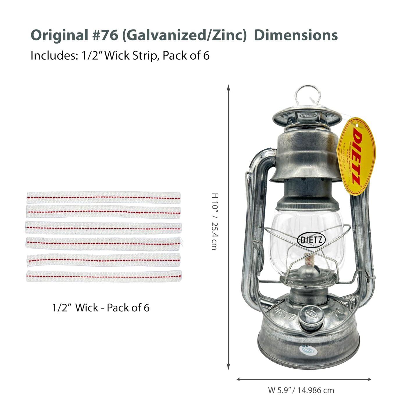 LIGHT OF MINE Galvanized Oil Lantern, Model LOM-LAMP-76, Multicolor, Includes 1/2in Replacement Wick Strips