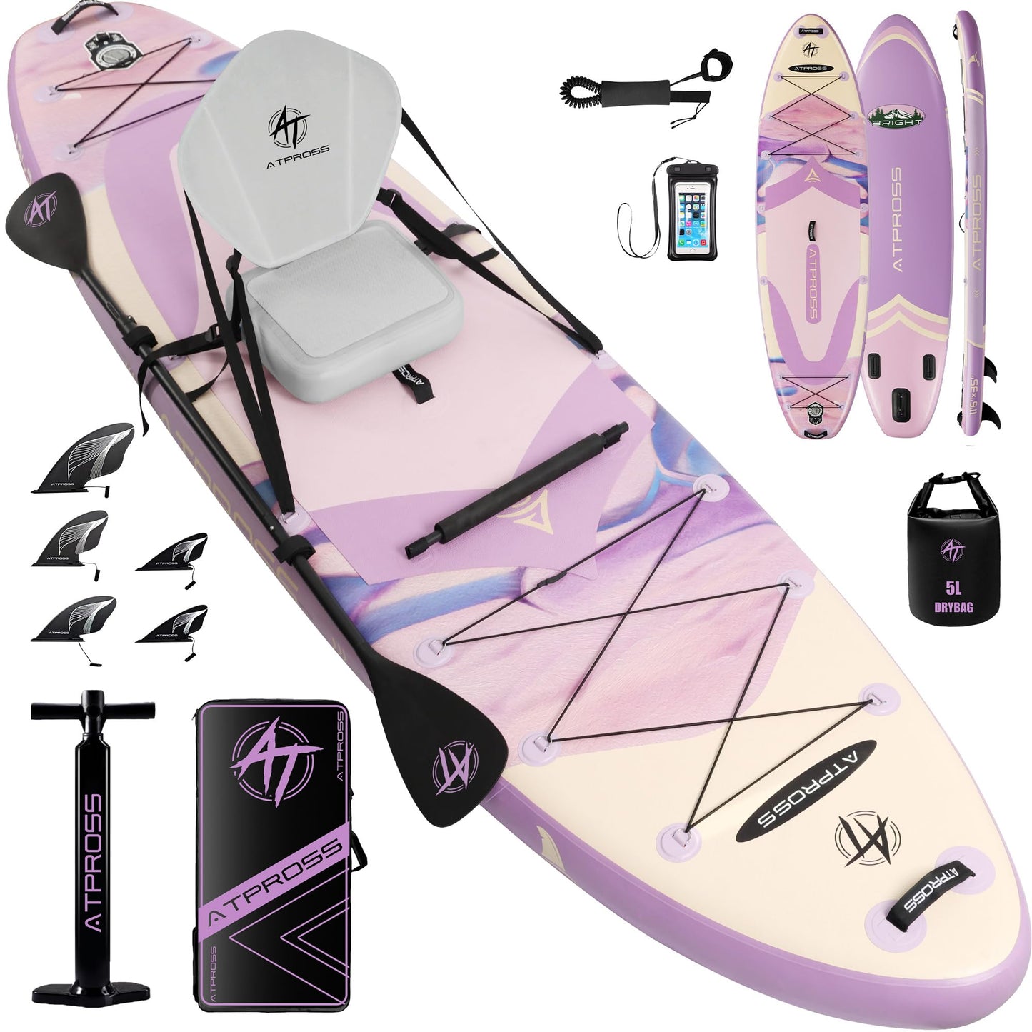 ATPROSS 12'x36 Inflatable Paddle Board, 500lbs Extra Wide Stand Up Paddleboard for Adults with Premium SUP Accessories Kit & Backpack, Blow Up Kayak Non-Slip Stable Deck Boat for Yoga Fishing Surf