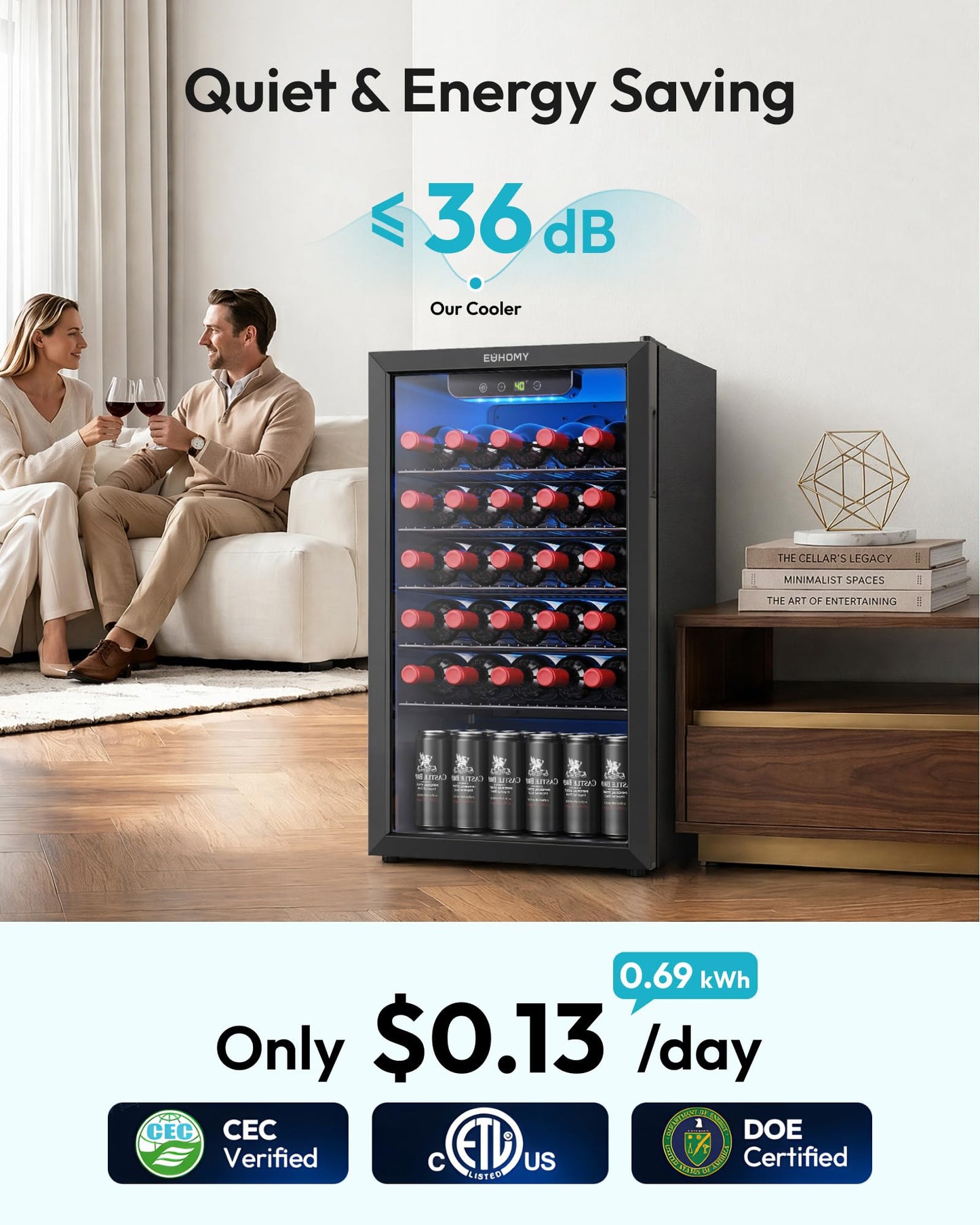 EUHOMY Beverage Refrigerator Cooler, 125 Can Mini Fridge with Glass Door for Soda Beer or Wine, Beverage Cooler for Home, Office, Bar with Removable Shelves, Black