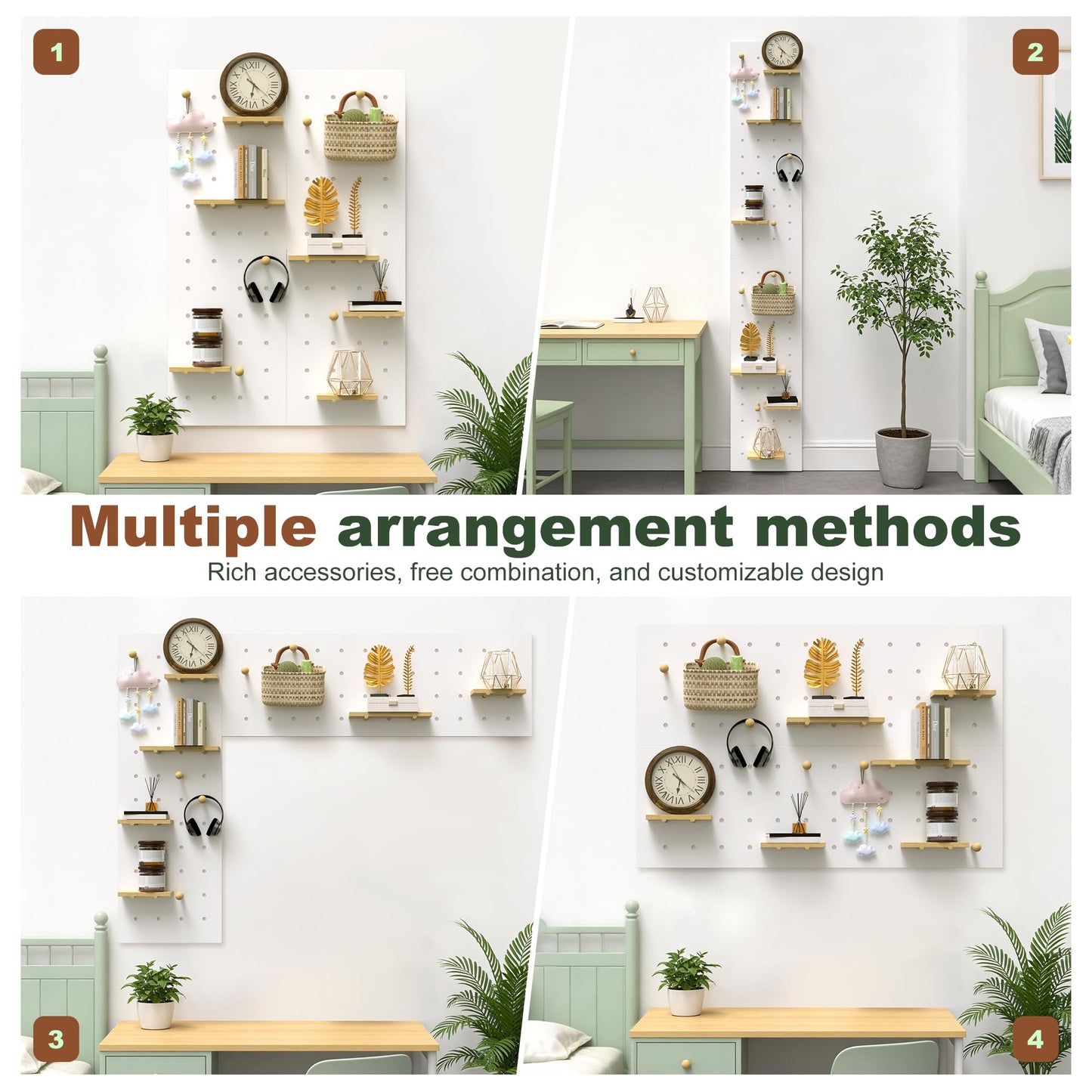 Wood Peg Board Wall Organizer Thick Wooden Pegboard Kit (120X160cm)