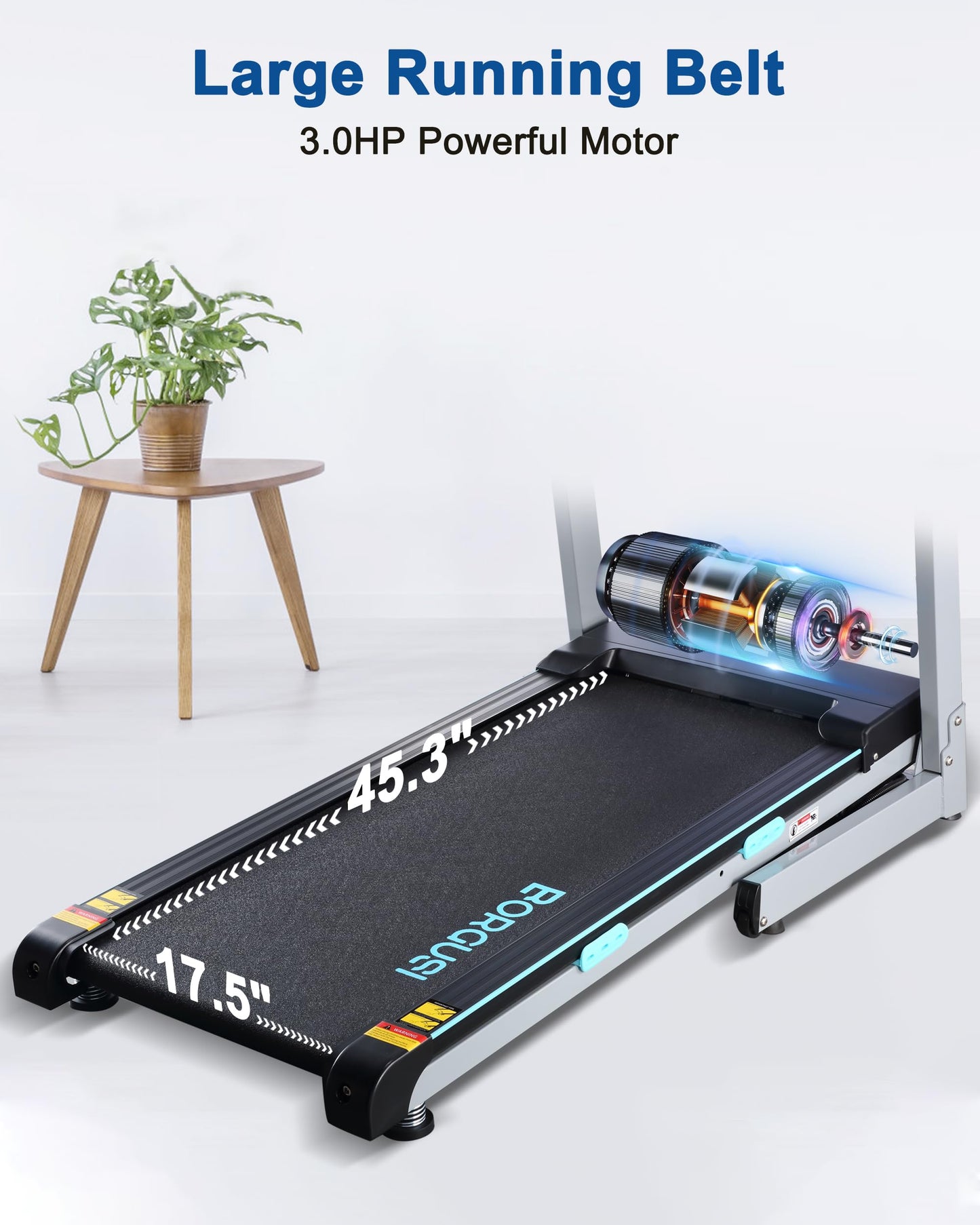 BORGUSI Treadmill with 12% Auto Incline and Bluetooth Speaker - 300 lb Capacity, 3.0HP Folding Electric Treadmill Up to 8.5 MPH Speed, Running Machine with 17.5" Wide Tread Belt for Home Use