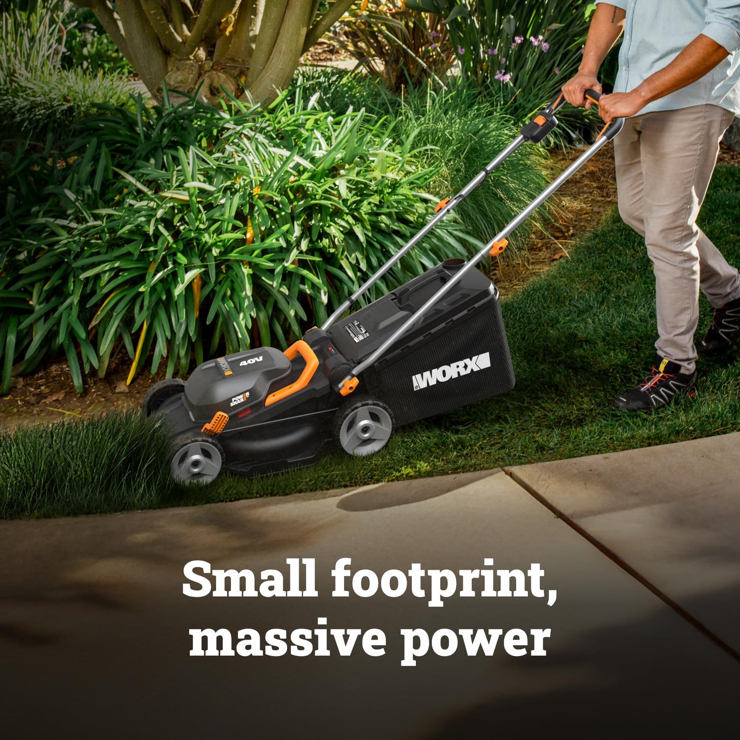 WORX Cordless Lawn Mower, 14" Electric Mower with Brushless Motor, Lightweight Push Lawn Mower with 6-Position Height Adjustment for Small Yards, 2 Batteries & Charger Included, WG735