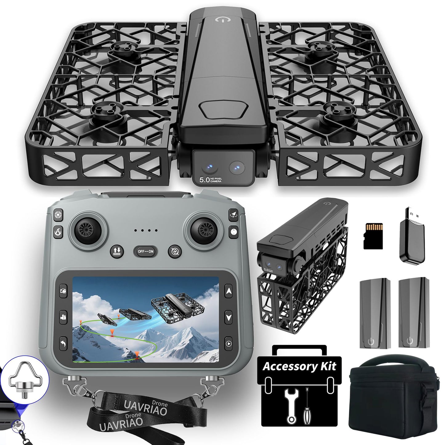 UAVRIAO Folding Selfie Drone with 2K HD Camera Gesture Control & Auto Follow Me Quadcopter Waypoint Flight, Stunt Mode, 360° Protection, One-Key Operation，For Adults Gesture Control