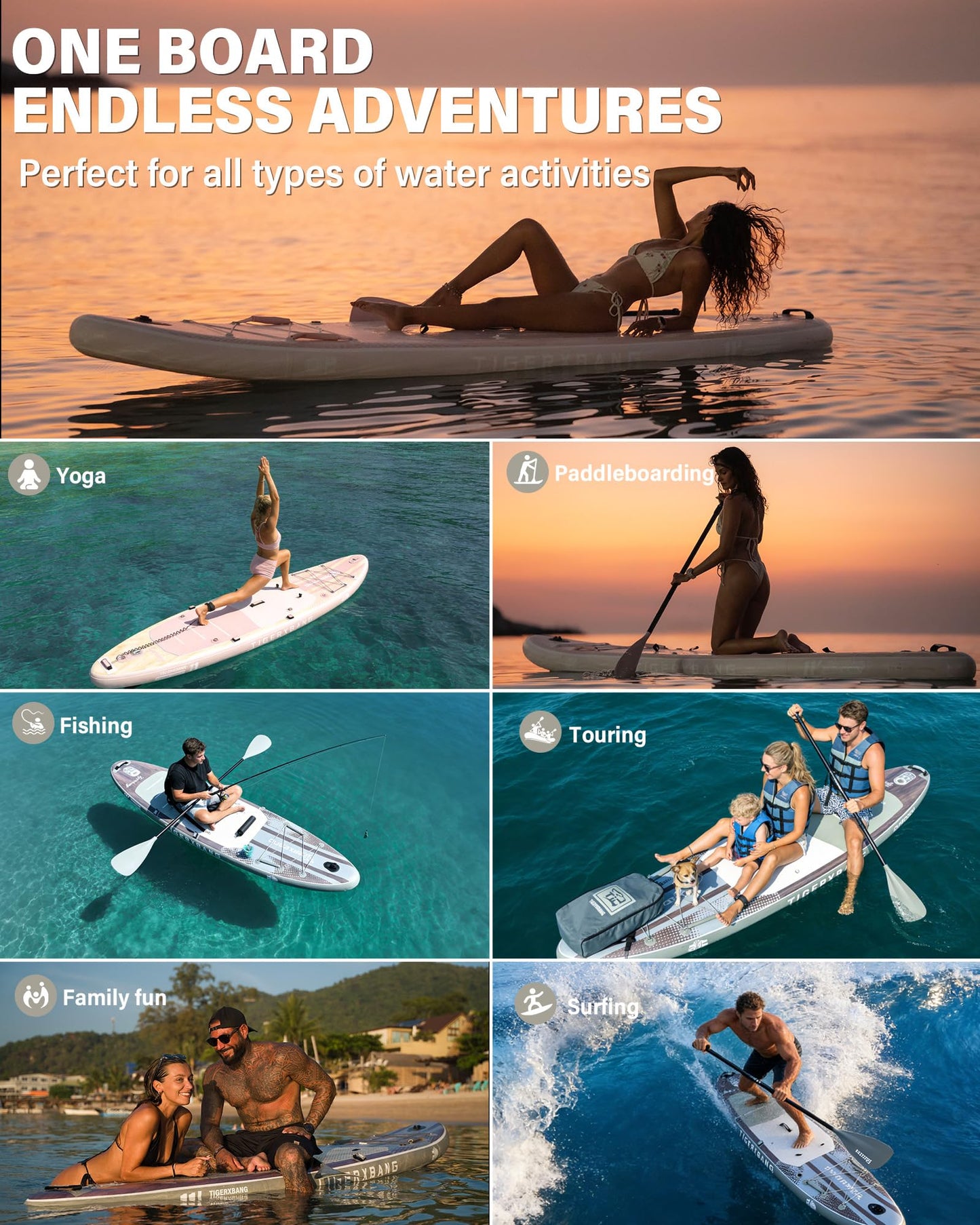 TIGERXBANG Inflatable Stand Up Paddle Board with SUP Board Accessories, Anti-Slip EVA Deck, 11' Paddleboard for Adults & Youth - All Skill Levels, Green