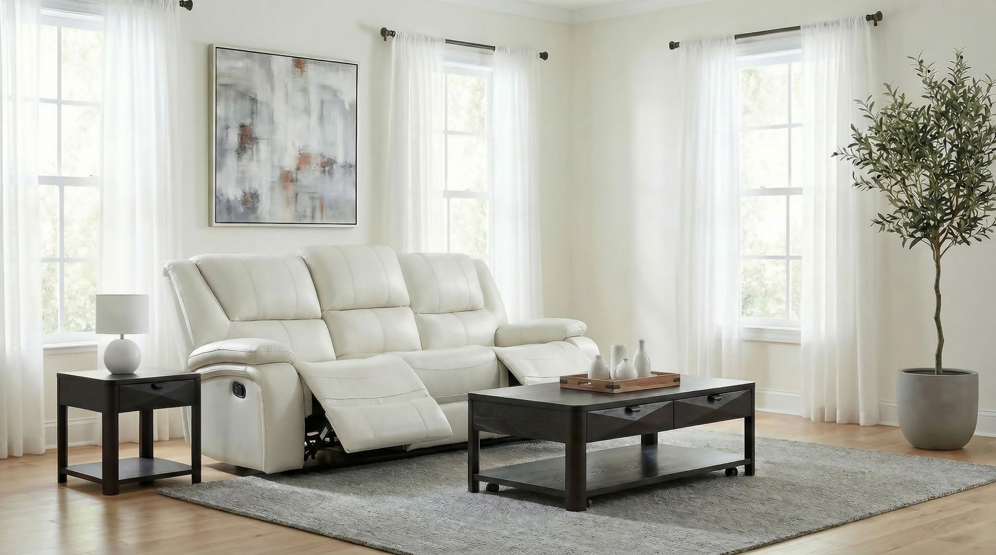 Coaster Home Furnishings - Camila - Wood and Faux Leather - Reclining Sofa with Manual Motion, Padded Pillow Arms, and Channeled Seat - Living Room - White - 610247