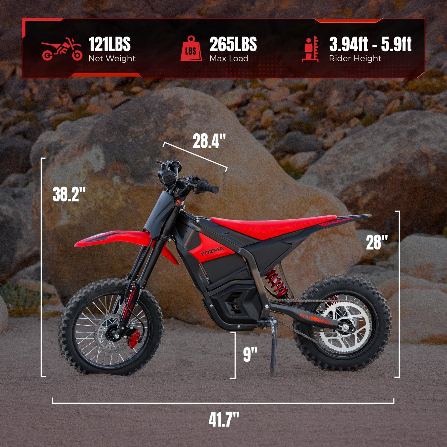 Yozma IN10 Electric Dirt Bike, 2600W 40MPH Electric-Motorcycle with 48V/23AH Battery Ebike, Full Hydraulic Brakes and Suspensions Mountain Off-Road E Dirt Bike, for Teens & Adults