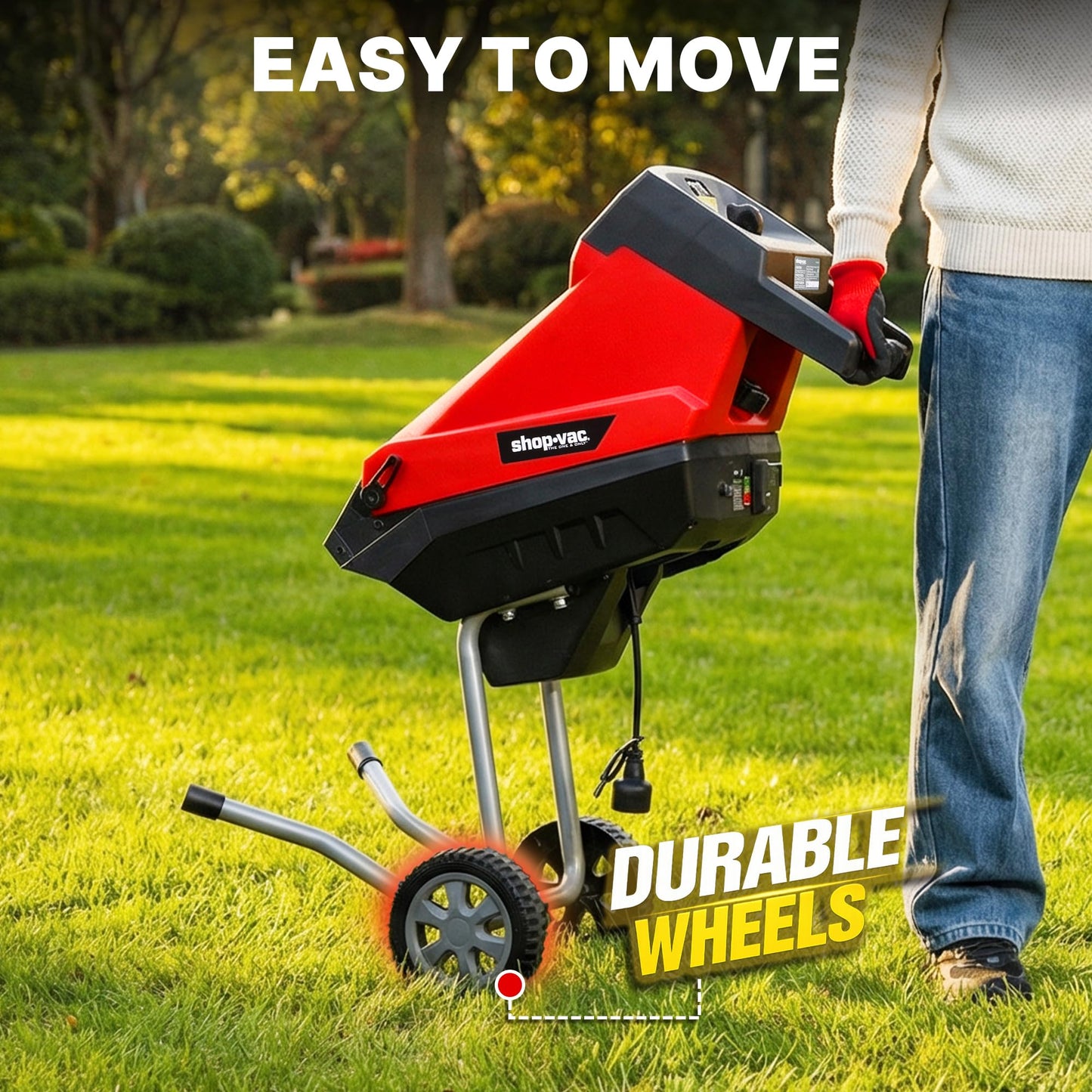 Shop-Vac Electric Wood Chipper, 15-Amp Wood Chipper Shredder with 45L Collection Bag and Push Paddle, Double-Sided Blade, 1-3/4 Inch Cutting Diameter for Yard Debris and Branches