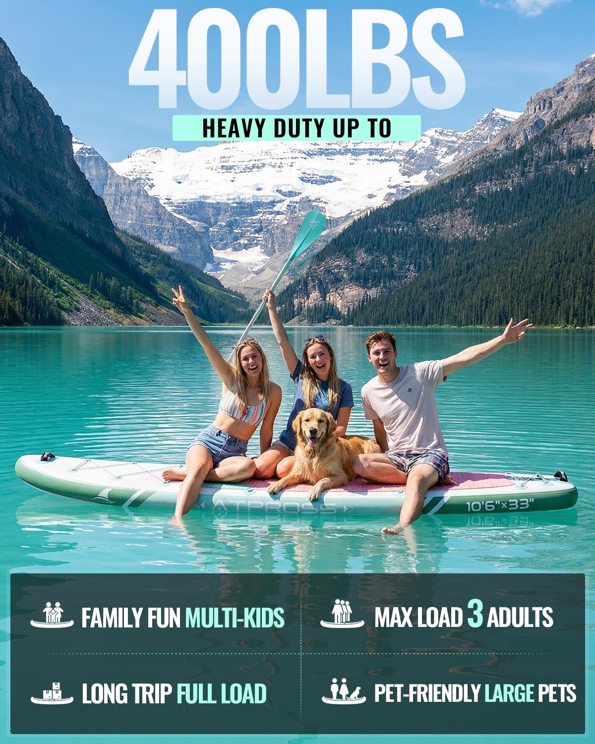 10'6''x33''Inflatable Stand Up Paddle Board, 400lbs Extra Ultra-Light Blow Up Paddle Board, Premium SUP Accessories Kit & Backpack, Non-Slip Stable Deck Boat for Yoga Fishing Surf