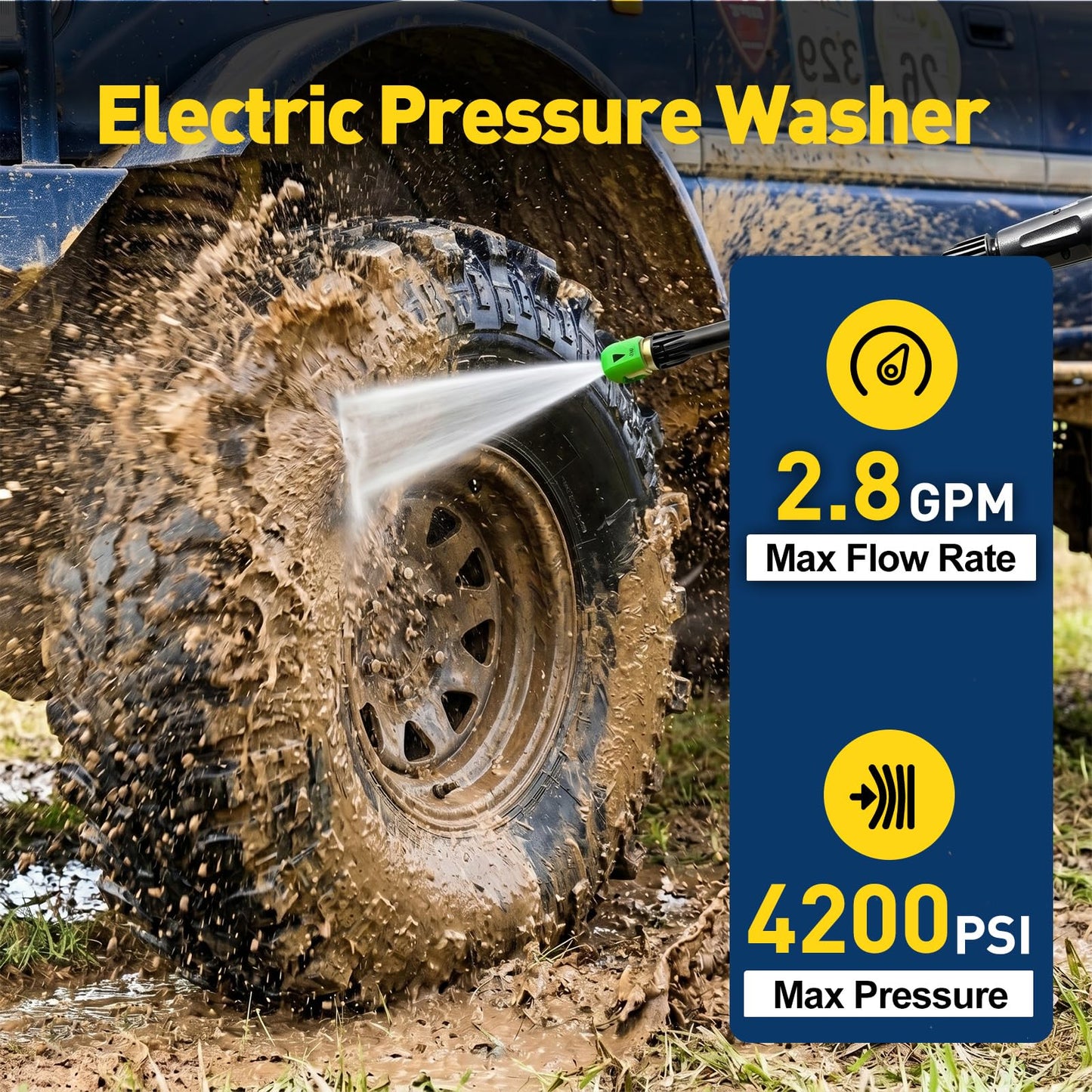 EVEAGE Professional Electric High-Pressure Cleaner - 4200 PSI 2.8 GPM Power Washer Station, Includes 1L Foam Cannon, 3 Quick-Connect Tips & 20ft Hose, Ideal for Driveway, Deck & Car Detailing