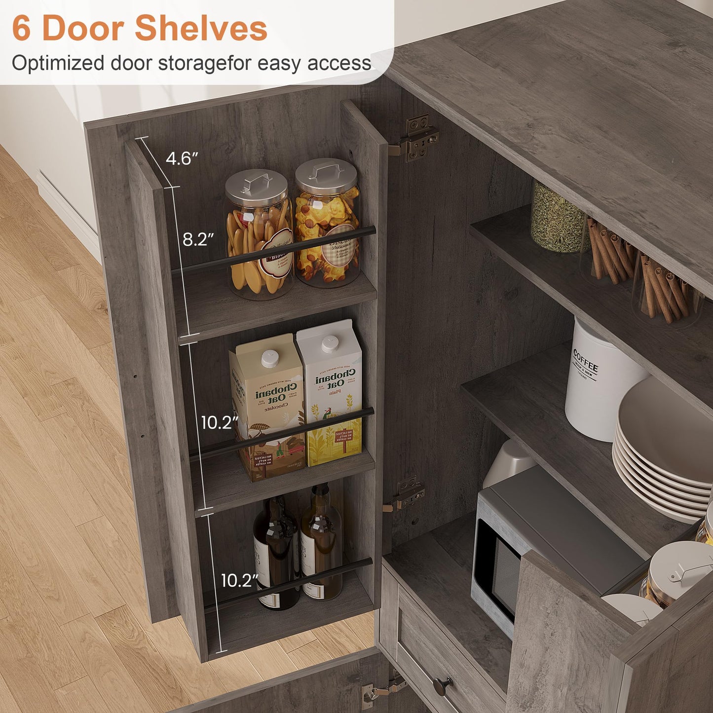 Garvee 71" Kitchen Pantry Cabinet, Barn Door Freestanding Cupboard with Drawer, Sliding Storage Rack, and 6 Hanging Shelves for Kitchen, Dining Room, Living Room Bedroom