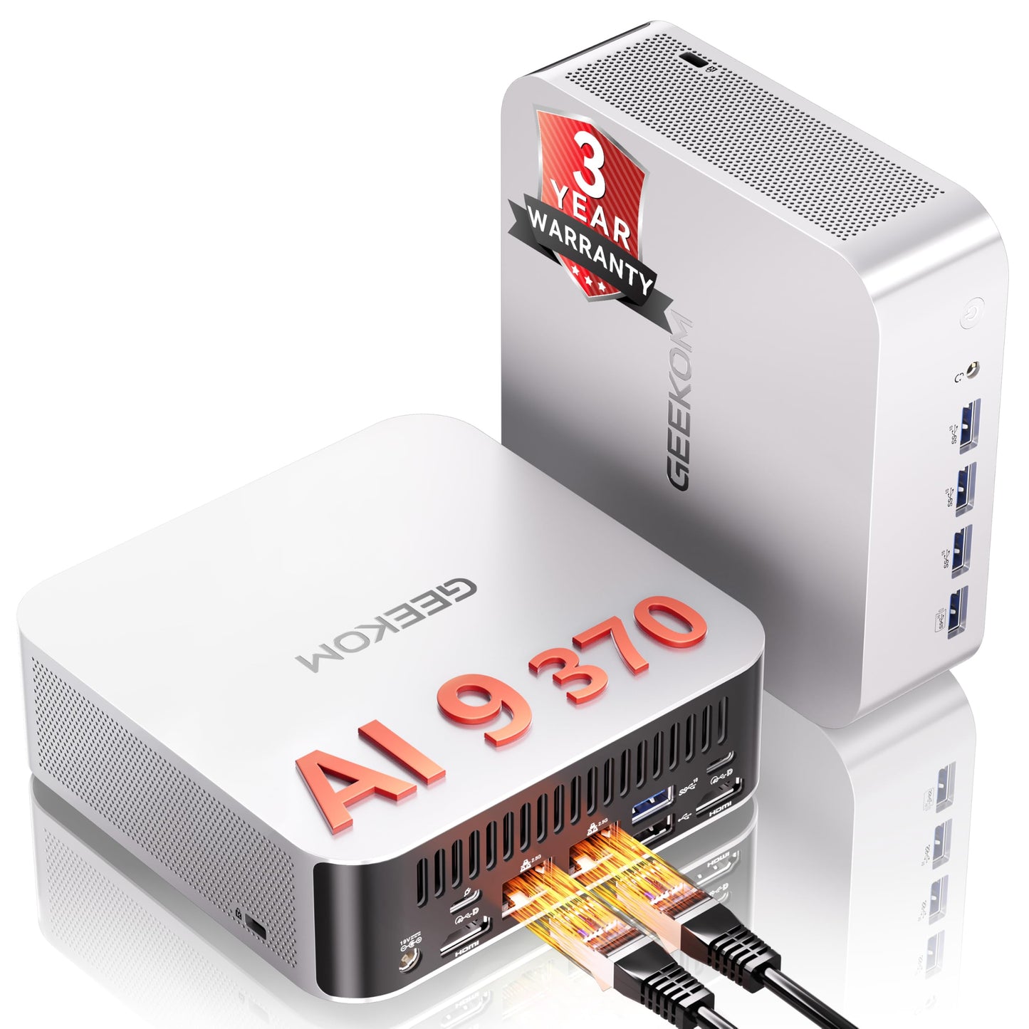 GEEKOM A9 Max High AI Productivity Mini PC,AMD Ryzen AI 9 HX 370(80 Tops)|DDR5|1TB SSD+32GB RAM|Copilot+ PC|Win 11 Pro|WiFi 7|BT 5.4|USB4.0|HDMI 2.1|8K Video Editing|for Business&Gaming＆3D Rendering